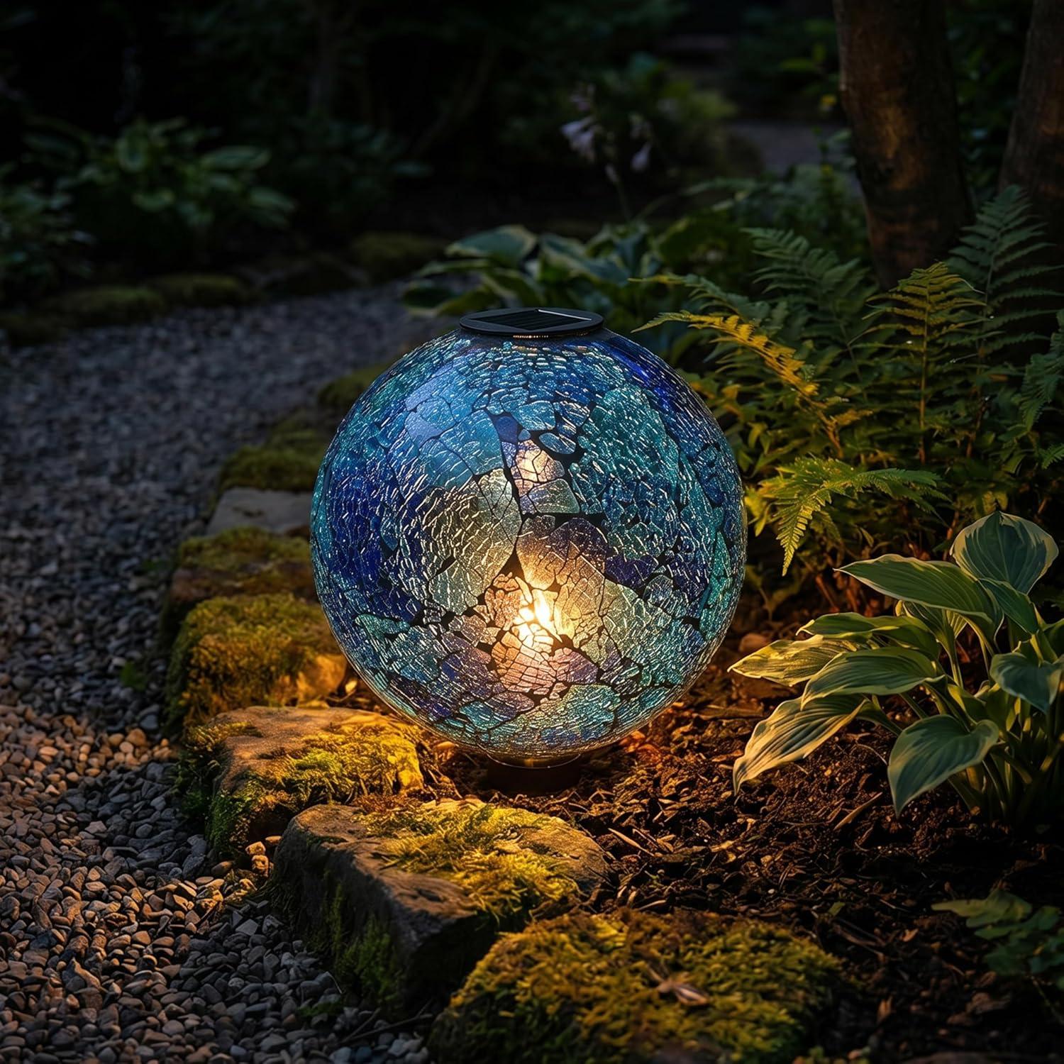 image:imageSunnydaze 10Inch Solar Gazing Ball for Garden Outdoor Glass Gazing Garden Globe for Outside Decoration Pearl PinkDeep Ocean Swirl
