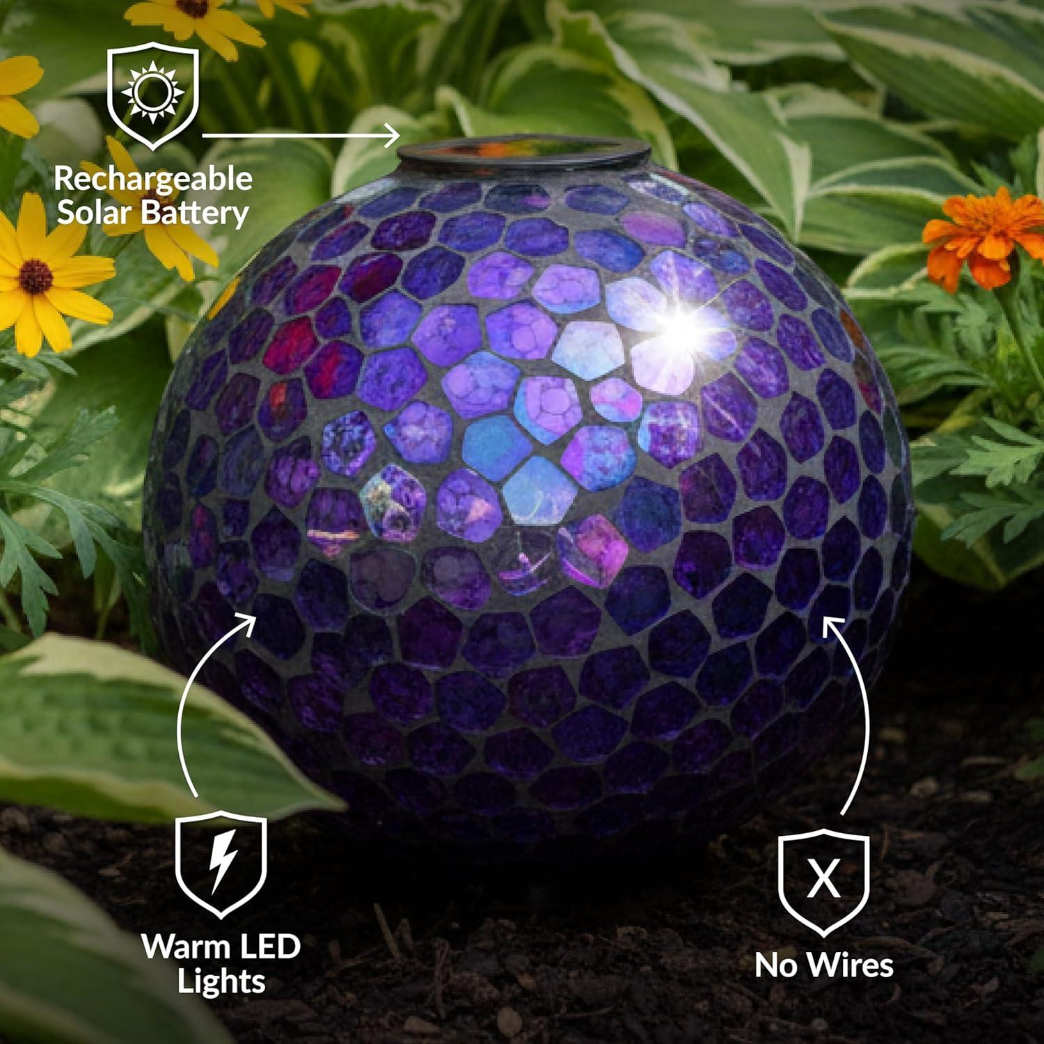 image:imageSunnydaze 10Inch Solar Gazing Ball for Garden Outdoor Glass Gazing Garden Globe for Outside Decoration Pearl PinkIridescent Purple