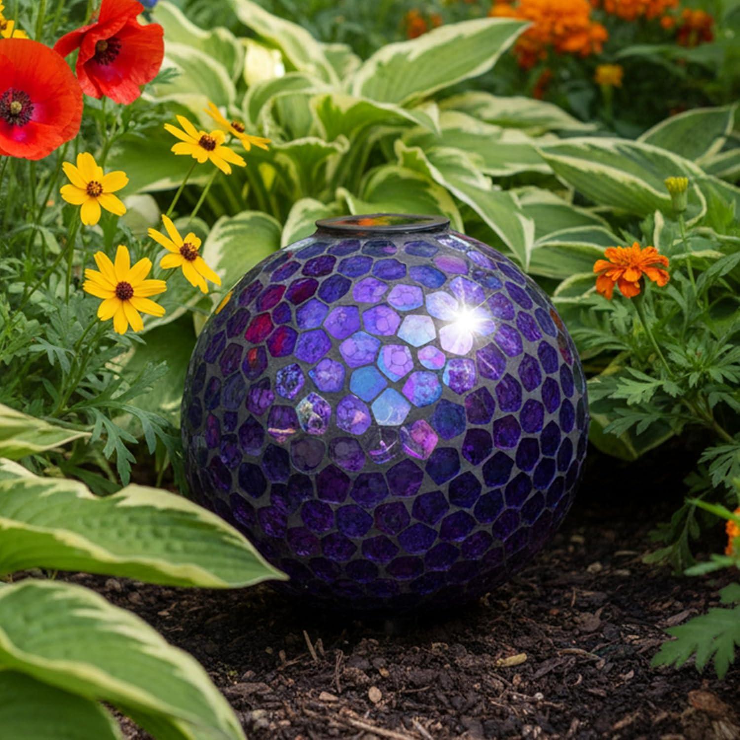 image:imageSunnydaze 10Inch Solar Gazing Ball for Garden Outdoor Glass Gazing Garden Globe for Outside Decoration Pearl PinkIridescent Purple