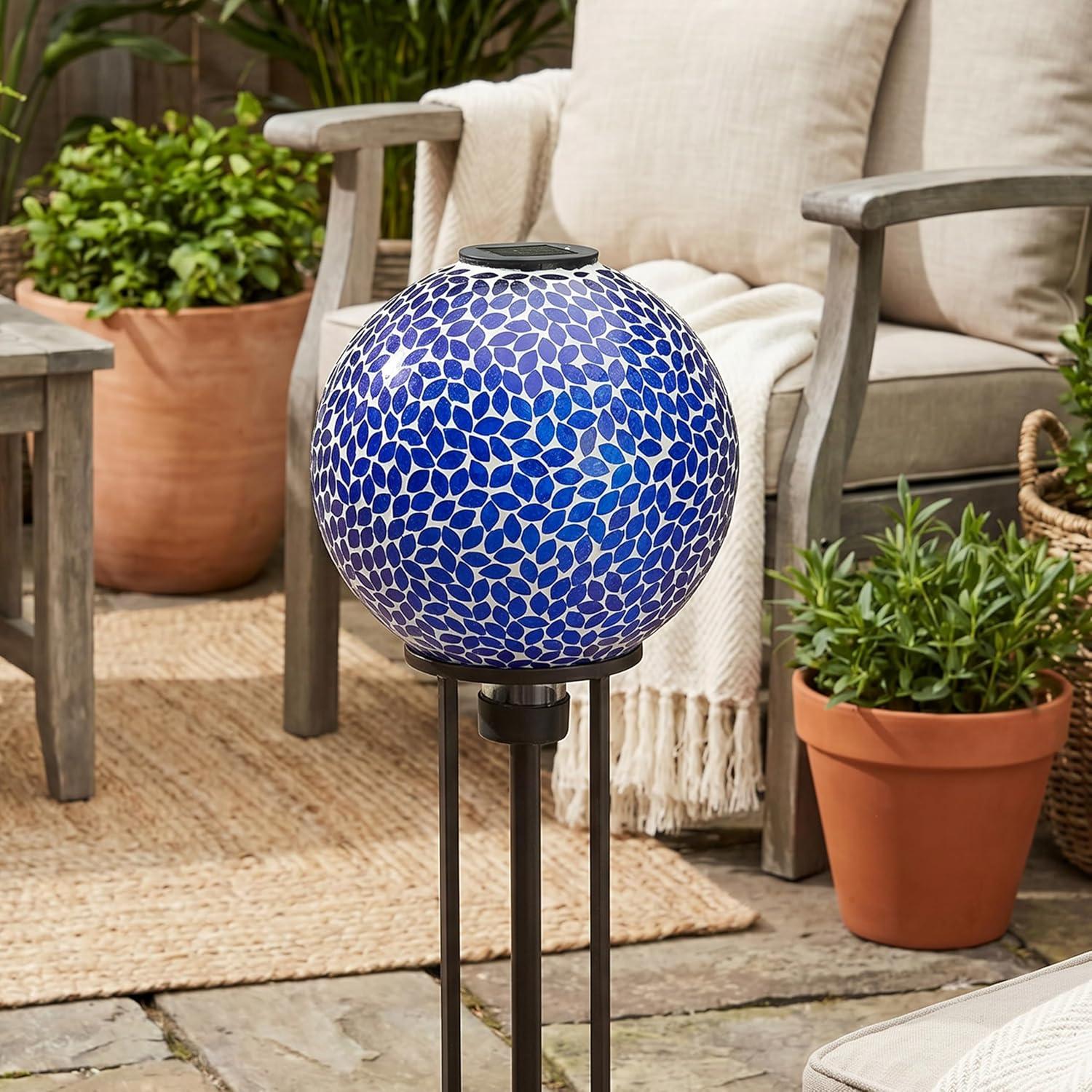 image:imageSunnydaze 10Inch Solar Gazing Ball for Garden Outdoor Glass Gazing Garden Globe for Outside Decoration Pearl PinkLavender Mosaic