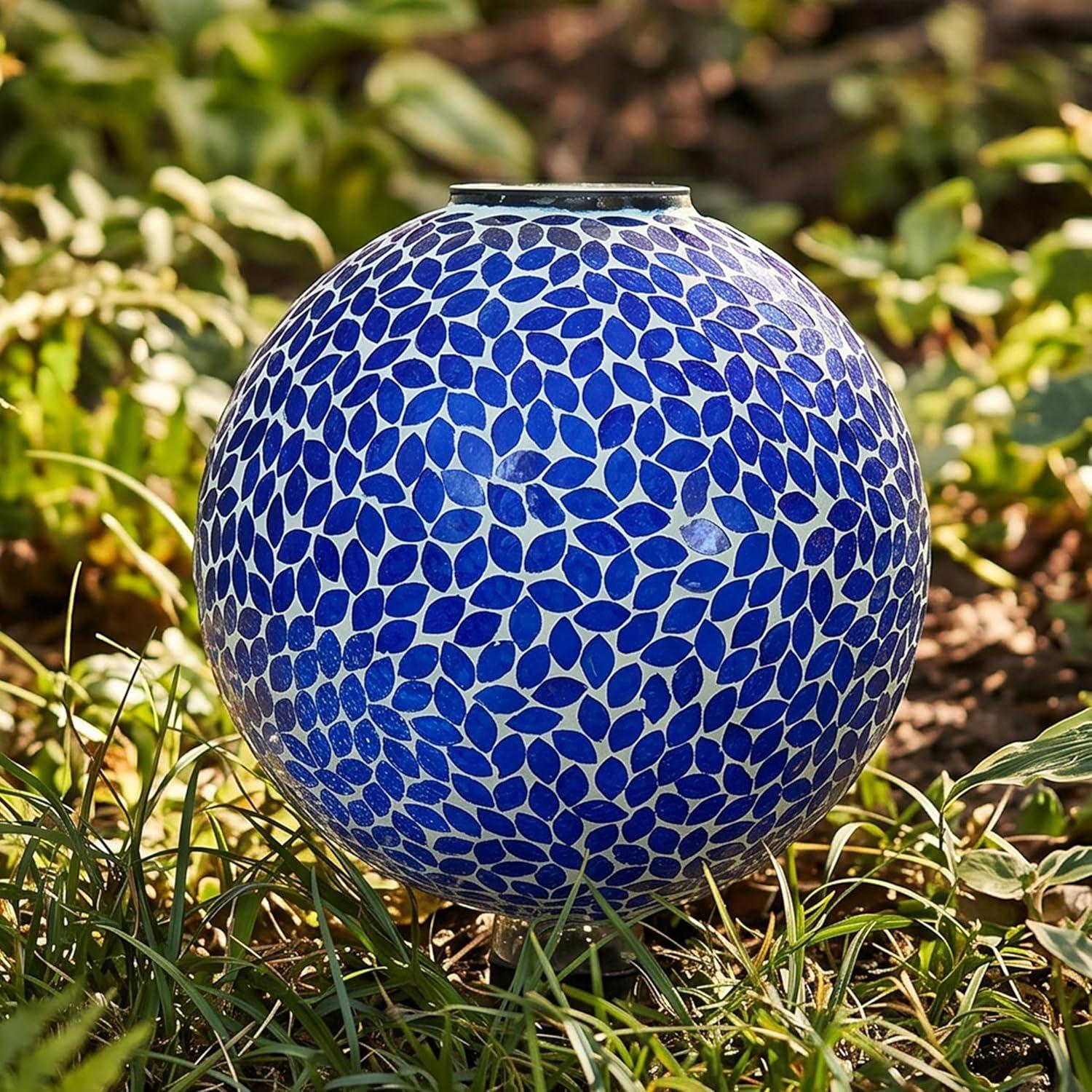 image:imageSunnydaze 10Inch Solar Gazing Ball for Garden Outdoor Glass Gazing Garden Globe for Outside Decoration Pearl PinkLavender Mosaic