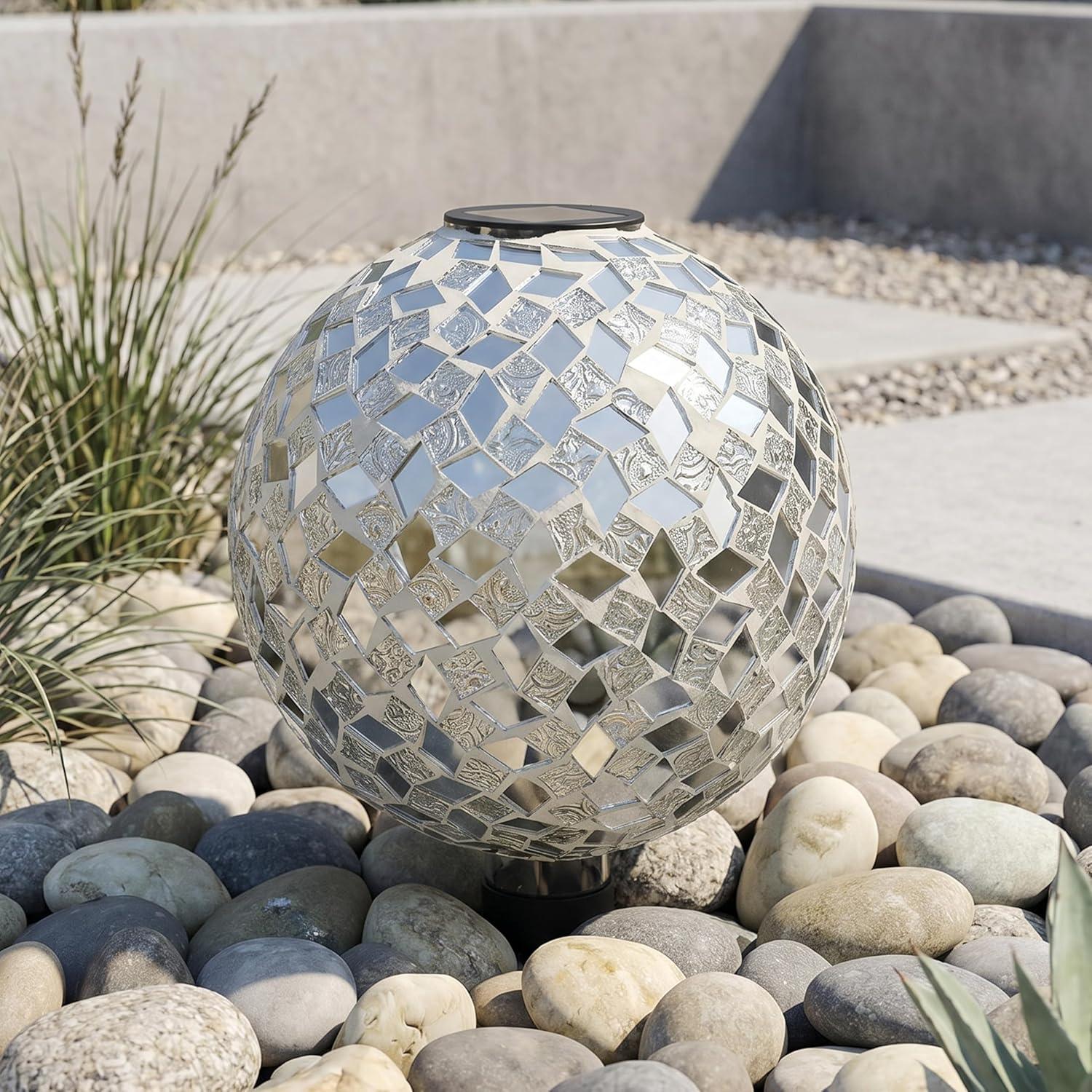 image:imageSunnydaze 10Inch Solar Gazing Ball for Garden Outdoor Glass Gazing Garden Globe for Outside Decoration Pearl PinkMirrored Diamond