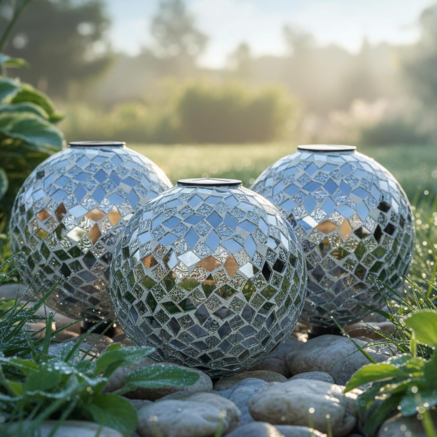image:imageSunnydaze 10Inch Solar Gazing Ball for Garden Outdoor Glass Gazing Garden Globe for Outside Decoration Pearl PinkMirrored Diamond