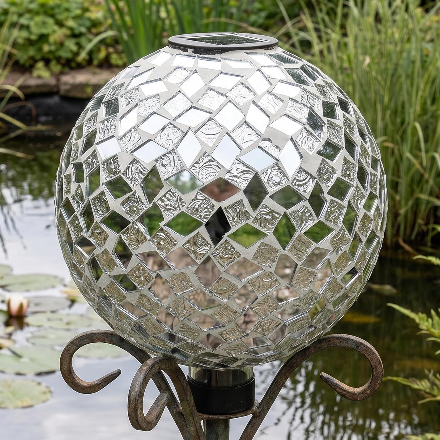 image:imageSunnydaze 10Inch Solar Gazing Ball for Garden Outdoor Glass Gazing Garden Globe for Outside Decoration Pearl PinkMirrored Diamond