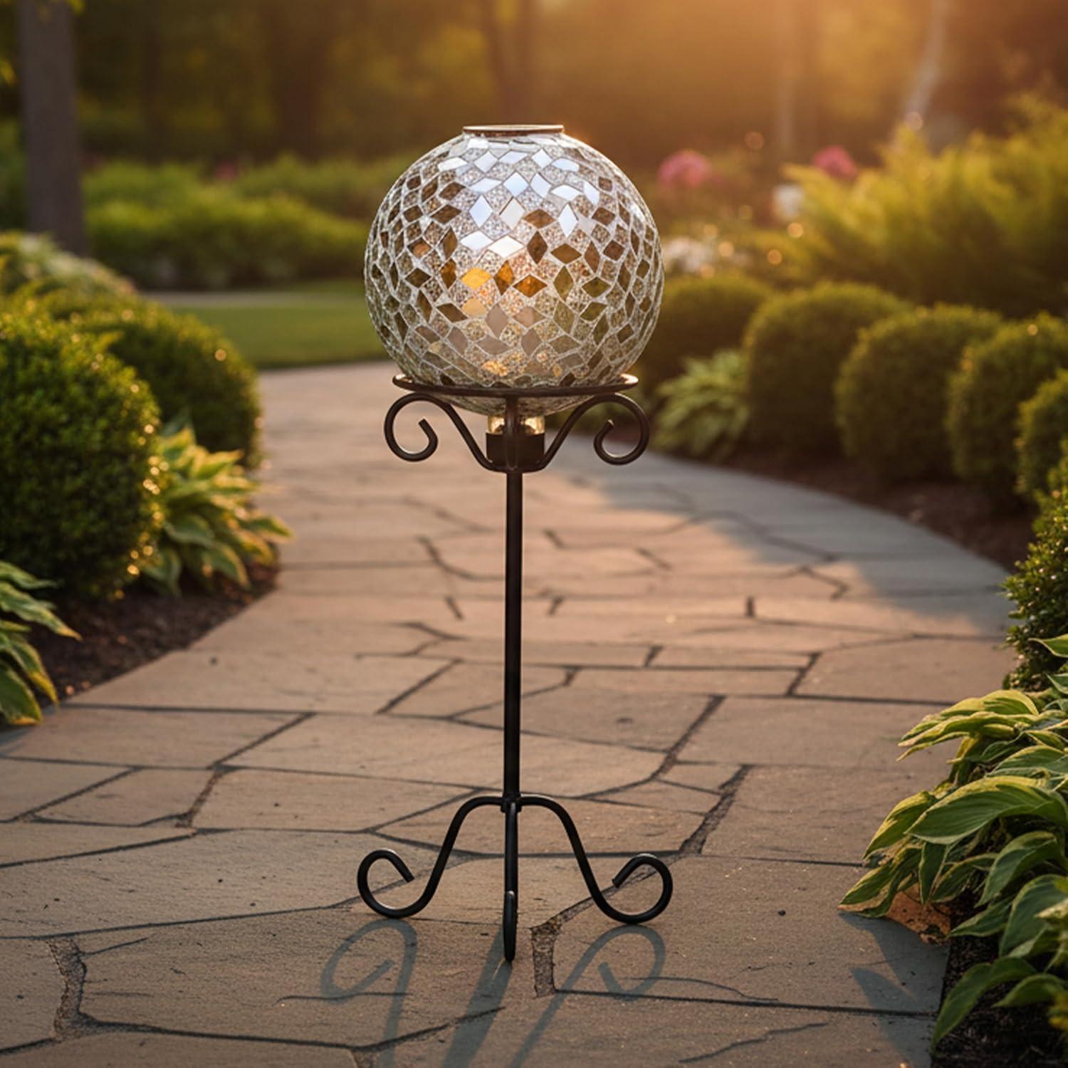 image:imageSunnydaze 10Inch Solar Gazing Ball for Garden Outdoor Glass Gazing Garden Globe for Outside Decoration Pearl PinkMirrored Diamond