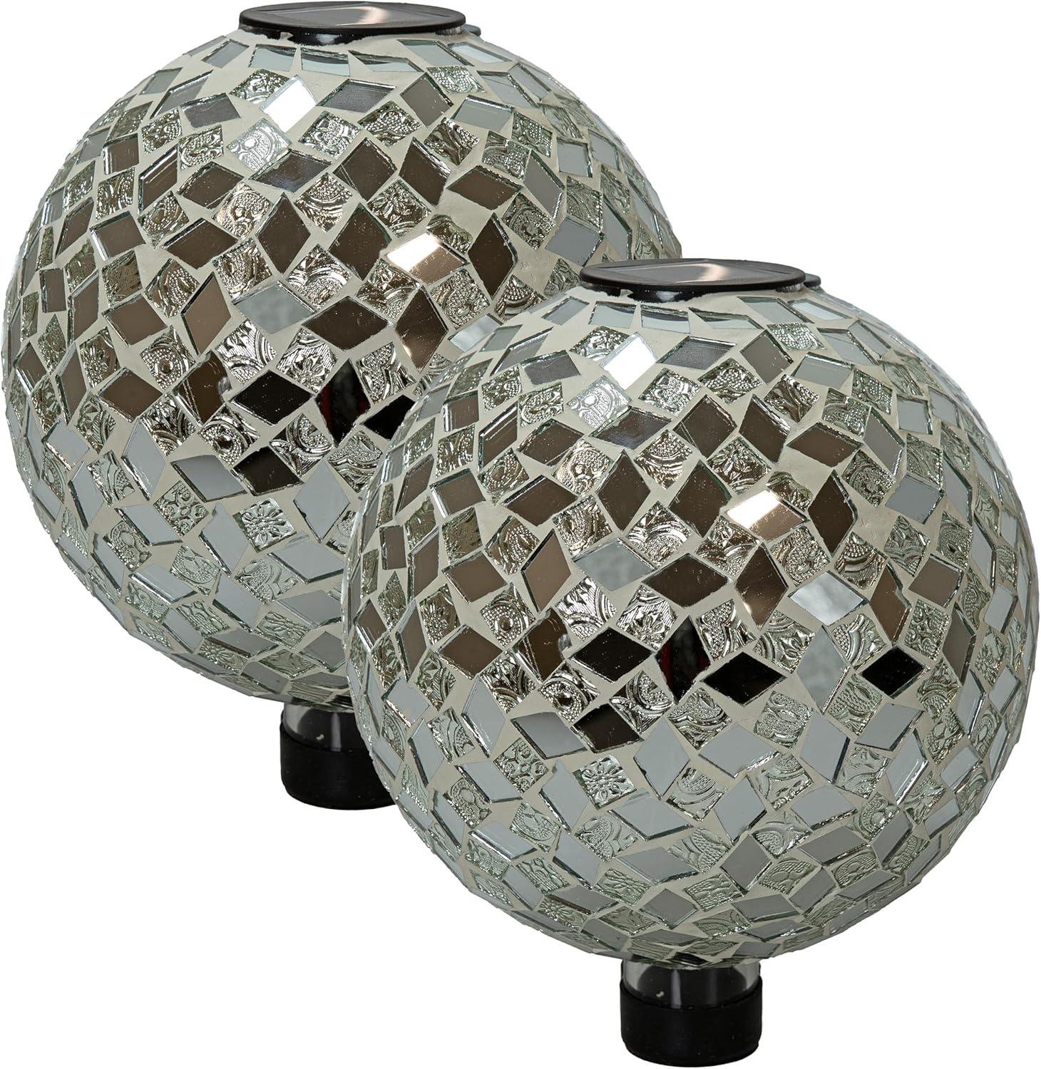 image:imageSunnydaze 10Inch Solar Gazing Ball for Garden Outdoor Glass Gazing Garden Globe for Outside Decoration Pearl PinkMirrored Diamond