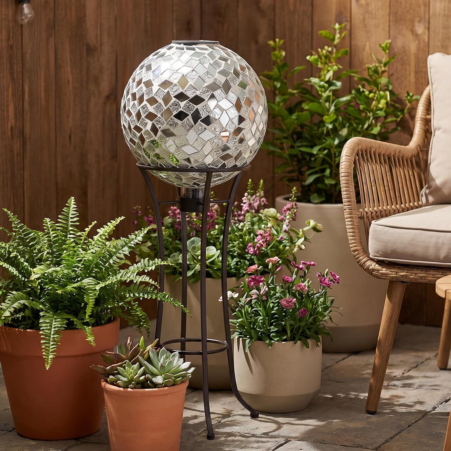 image:imageSunnydaze 10Inch Solar Gazing Ball for Garden Outdoor Glass Gazing Garden Globe for Outside Decoration Pearl PinkMirrored Diamond