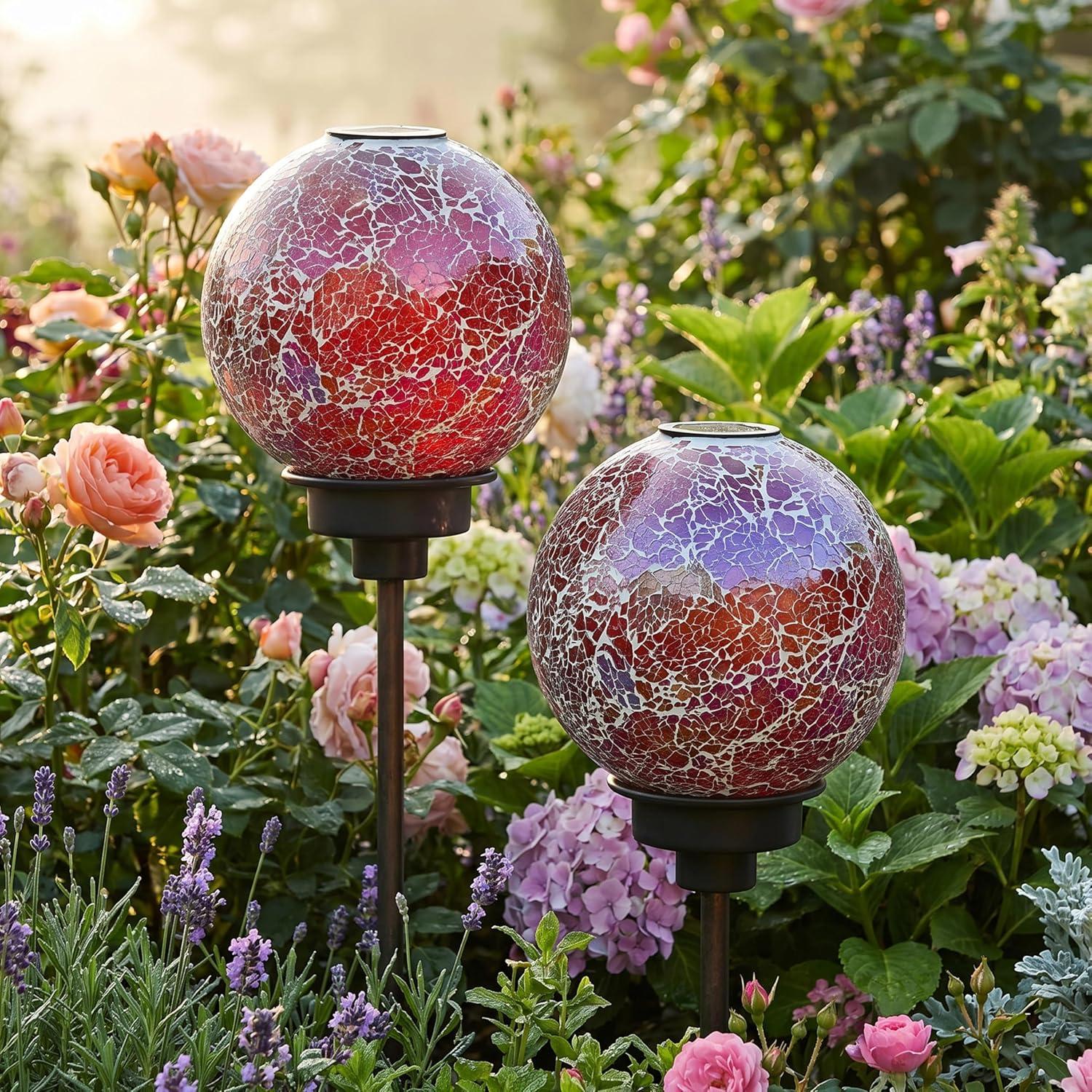 image:imageSunnydaze 10Inch Solar Gazing Ball for Garden Outdoor Glass Gazing Garden Globe for Outside Decoration Pearl PinkPearl Pink