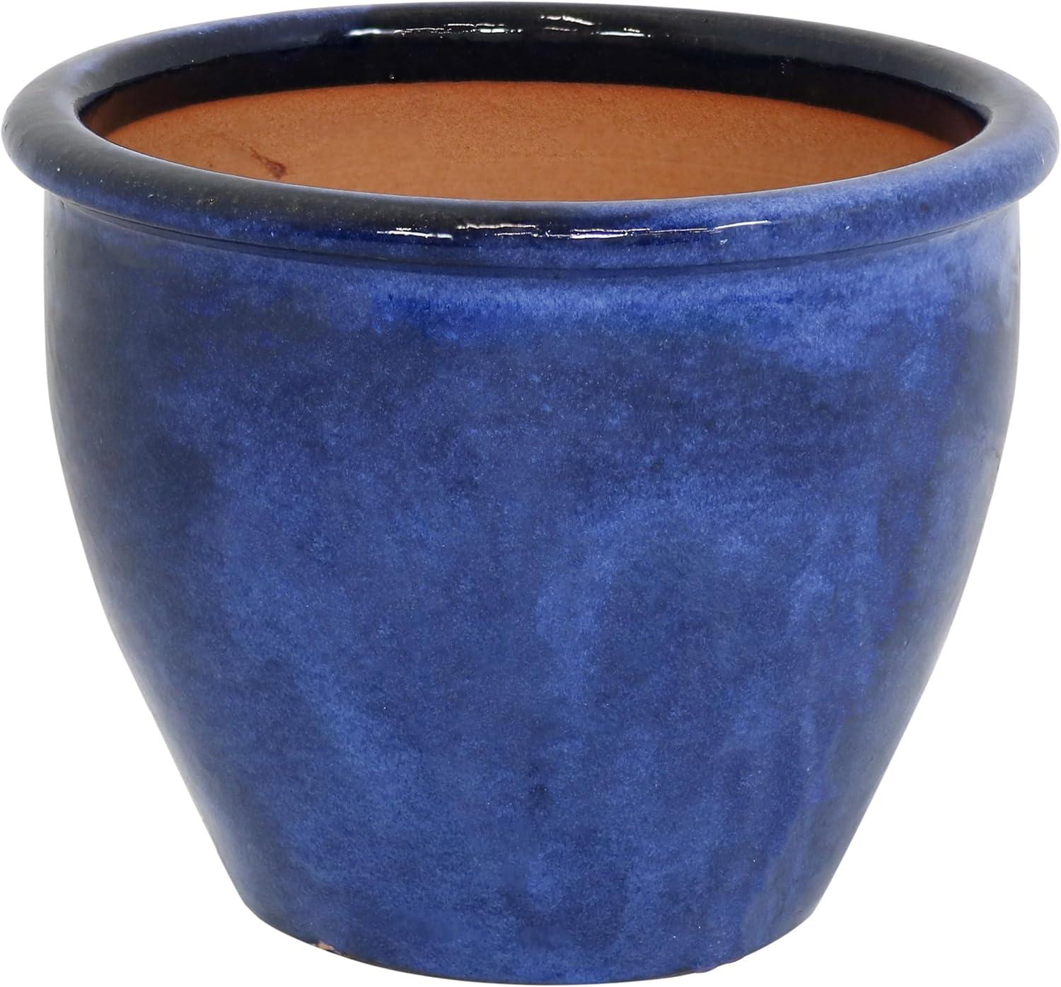 image:imageSunnydaze 12 Round Ceramic Planter Set with Saucers Set of 2 UV and FrostResistant Imperial BlueImperial Blue
