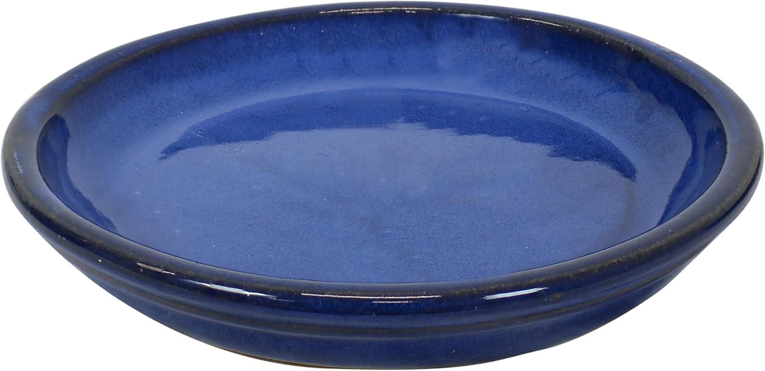 image:imageSunnydaze 12 Round Ceramic Planter Set with Saucers Set of 2 UV and FrostResistant Imperial BlueImperial Blue