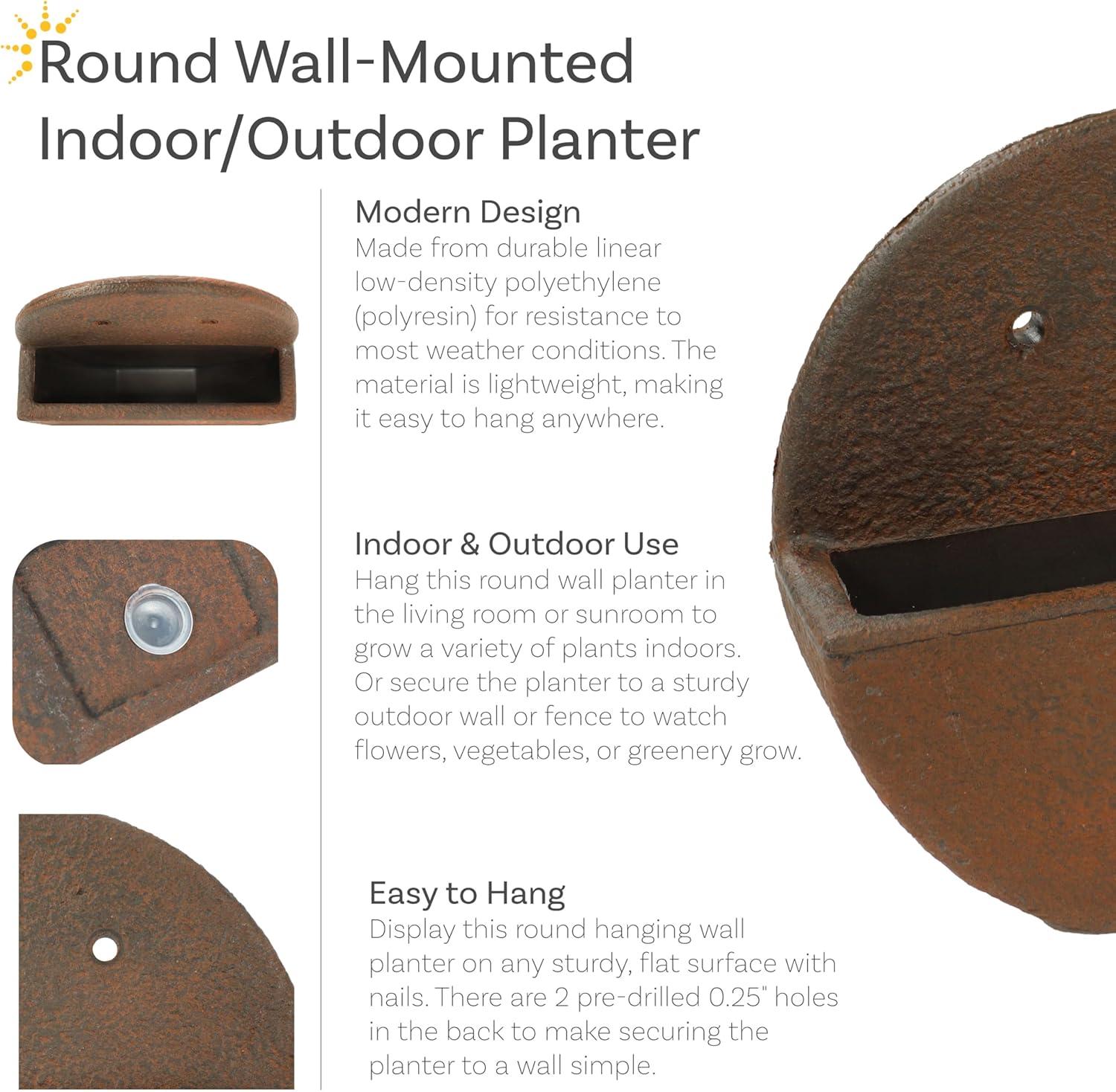 image:imageSunnydaze 12 Round Wall Planter Polyresin WallHanging Flower Pot for Indoor or Outdoor Use Dark Brown Set of 21