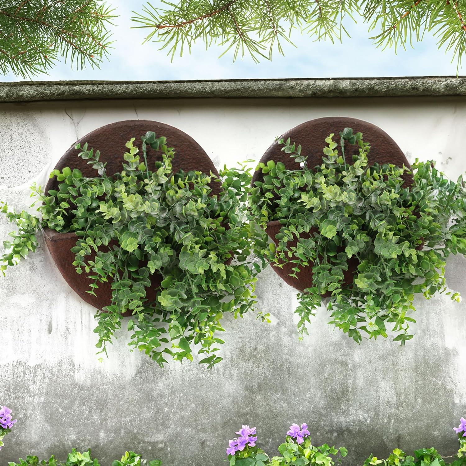 image:imageSunnydaze 12 Round Wall Planter Polyresin WallHanging Flower Pot for Indoor or Outdoor Use Dark Brown Set of 22
