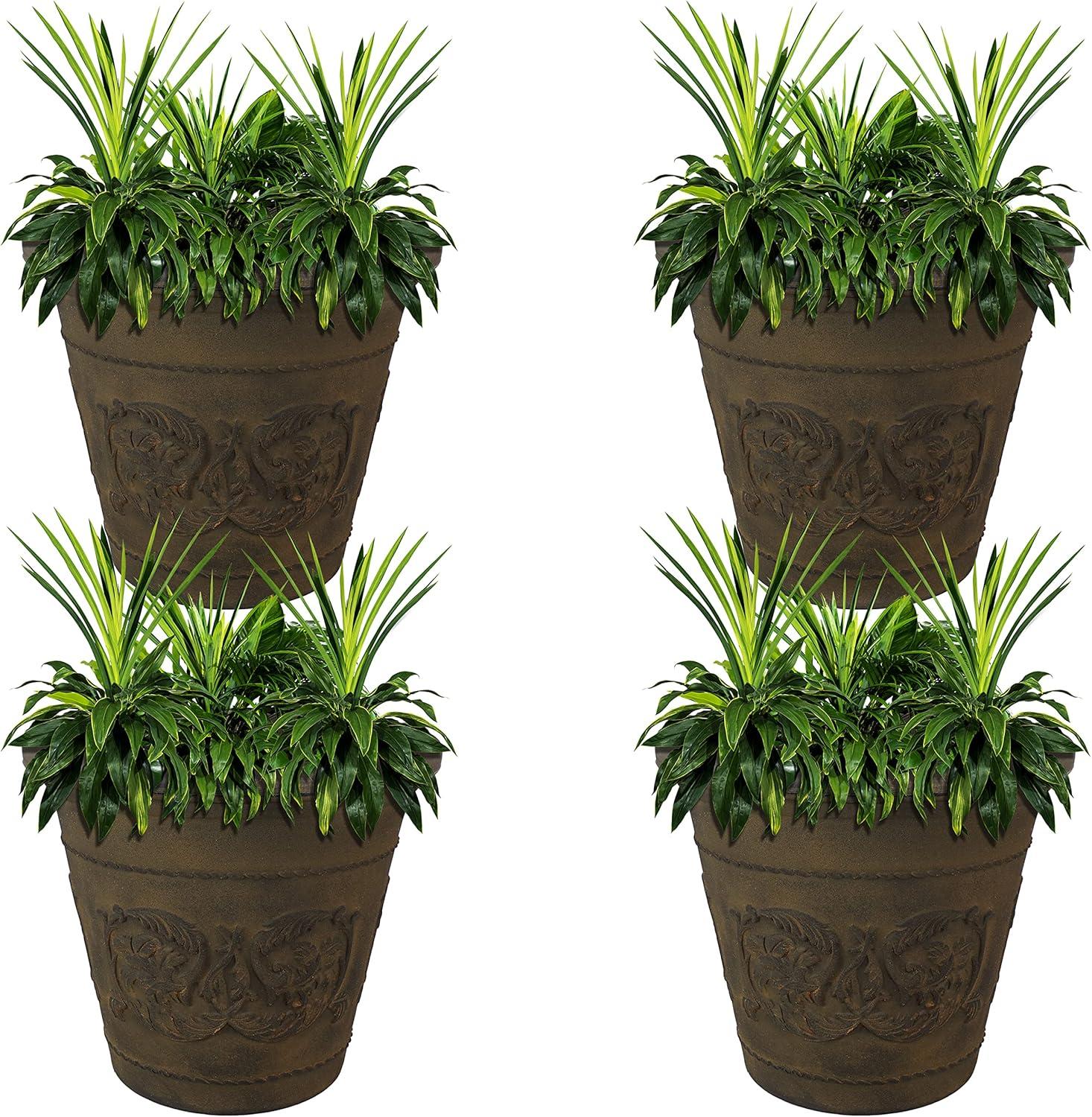 image:imageSunnydaze 195Inch Arabella Large Plastic Pot for Plants Outdoor DoubleWalled Polyresin Large Plastic Planter with Drillable Drainage Holes Antique White 4PackSable