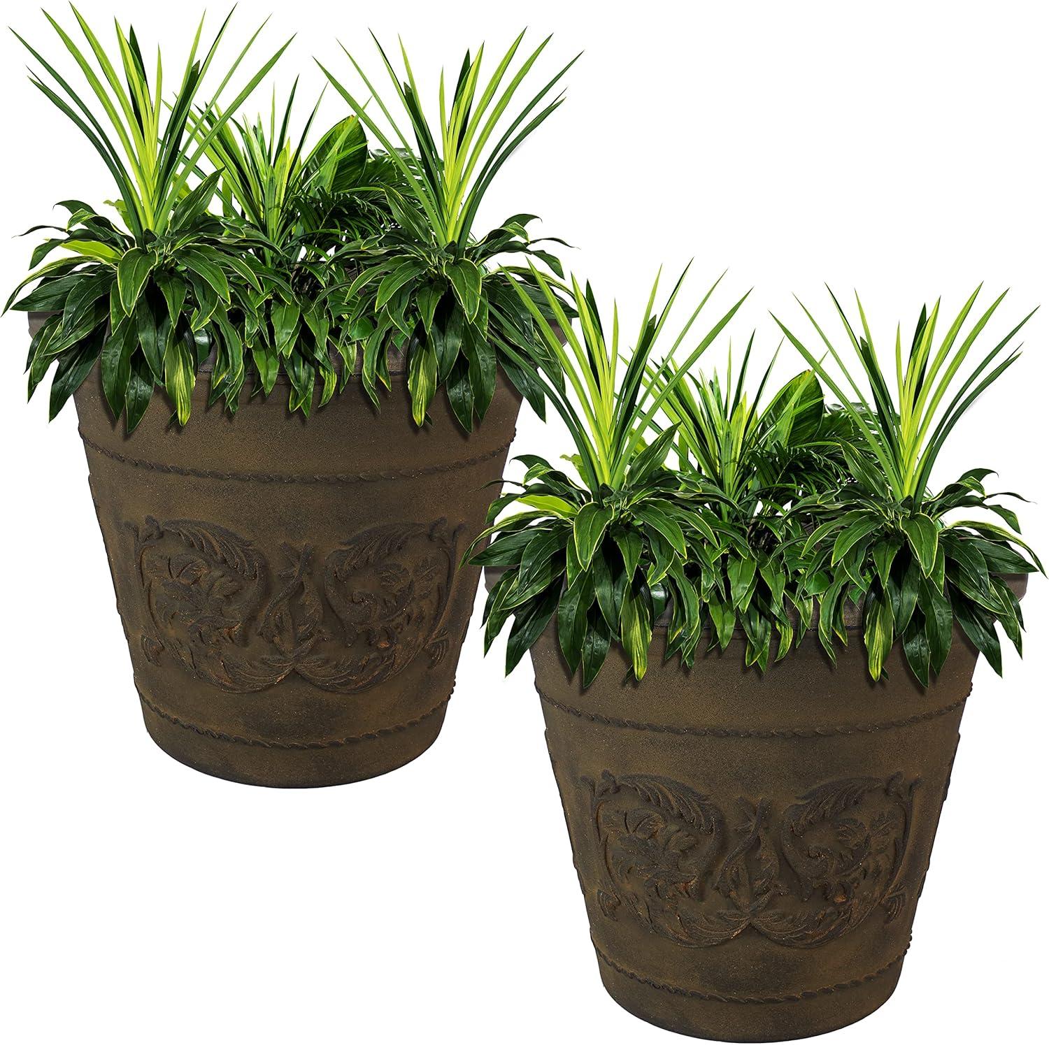 image:imageSunnydaze 195Inch Arabella Large Plastic Pot for Plants Outdoor DoubleWalled Polyresin Large Plastic Planter with Drillable Drainage Holes Antique White 4PackSable