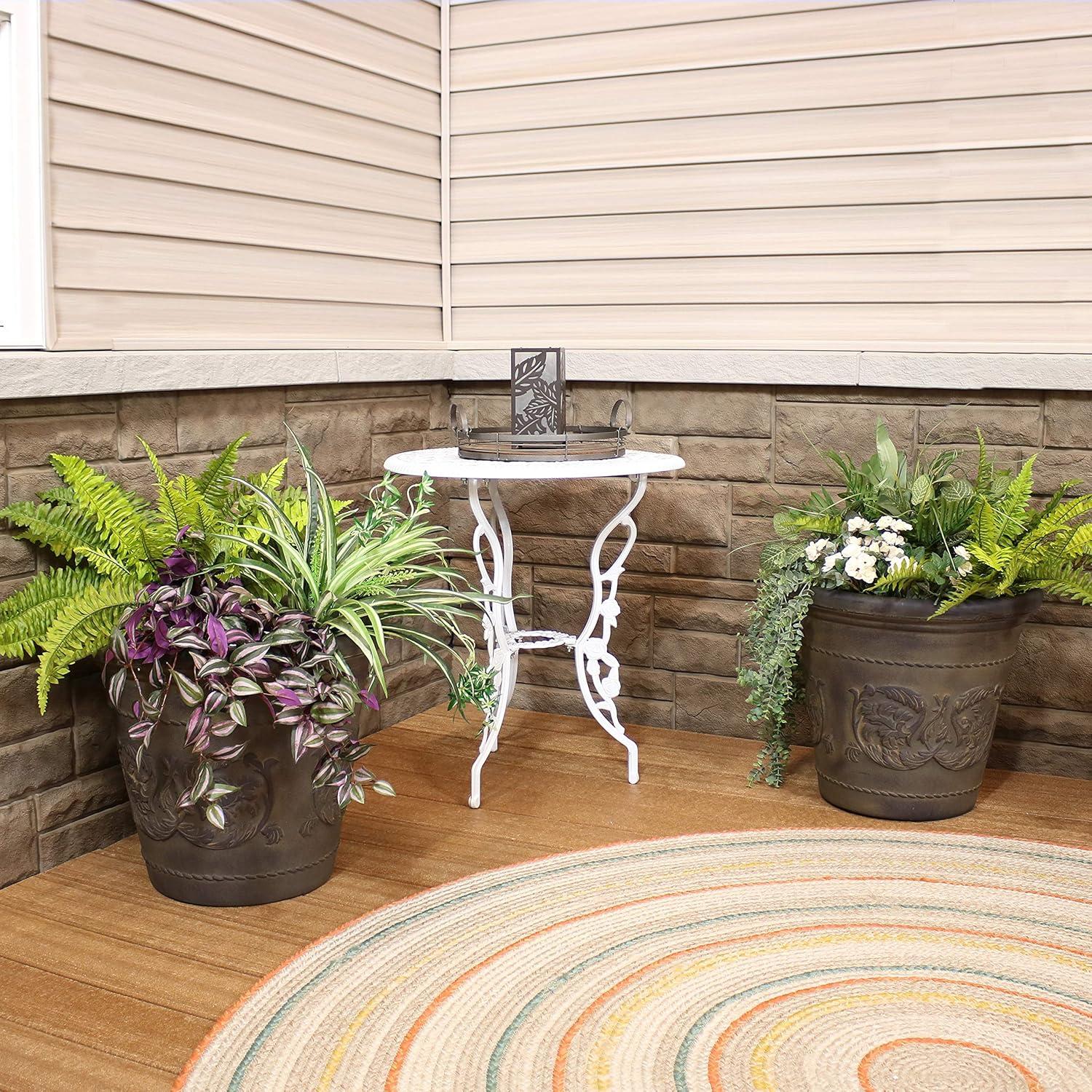 image:imageSunnydaze 195Inch Arabella Large Plastic Pot for Plants Outdoor DoubleWalled Polyresin Large Plastic Planter with Drillable Drainage Holes Antique White 4PackSable