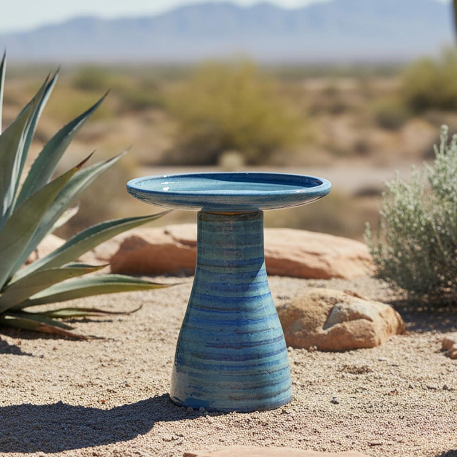 image:imageSunnydaze 21 H Ceramic Bird Bath for Outside HandPainted Outdoor Bird Bath Bowl UVFrostResistant Finish Lemon CognacCloud Swirl