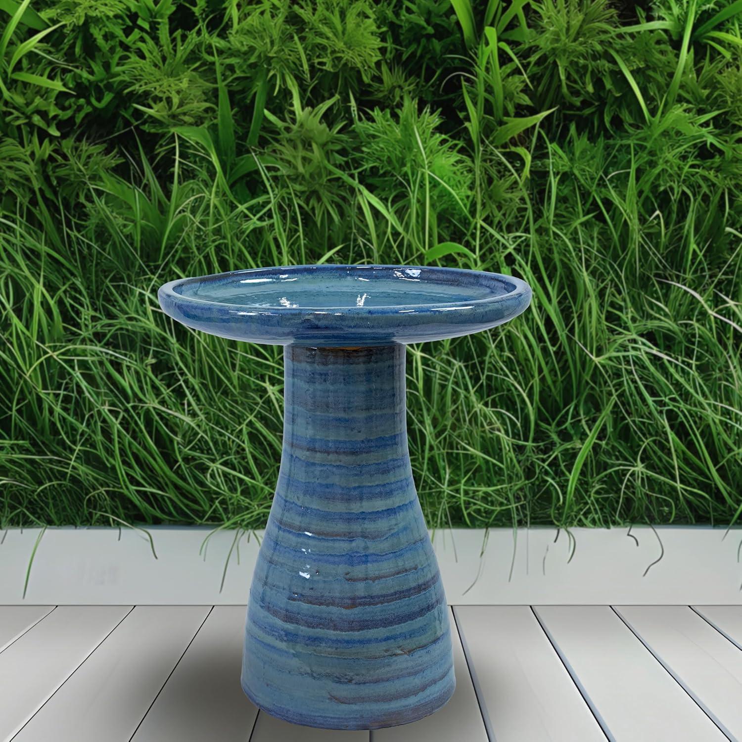 image:imageSunnydaze 21 H Ceramic Bird Bath for Outside HandPainted Outdoor Bird Bath Bowl UVFrostResistant Finish Lemon CognacCloud Swirl