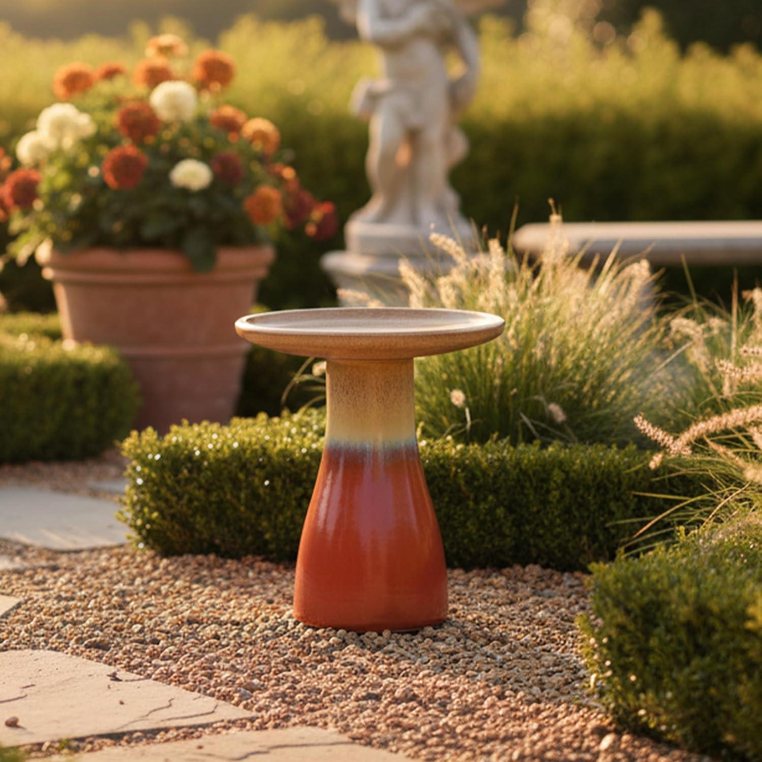 image:imageSunnydaze 21 H Ceramic Bird Bath for Outside HandPainted Outdoor Bird Bath Bowl UVFrostResistant Finish Lemon CognacLemon Cognac