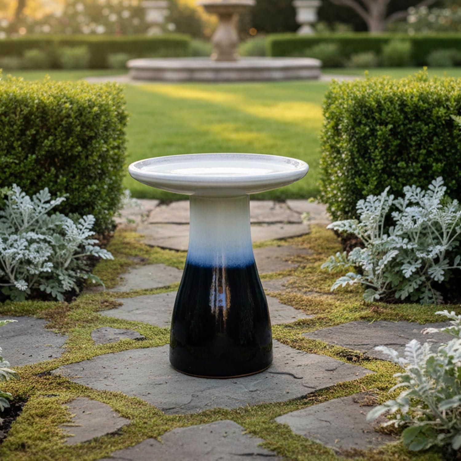 image:imageSunnydaze 21 H Ceramic Bird Bath for Outside HandPainted Outdoor Bird Bath Bowl UVFrostResistant Finish Lemon CognacTwilight