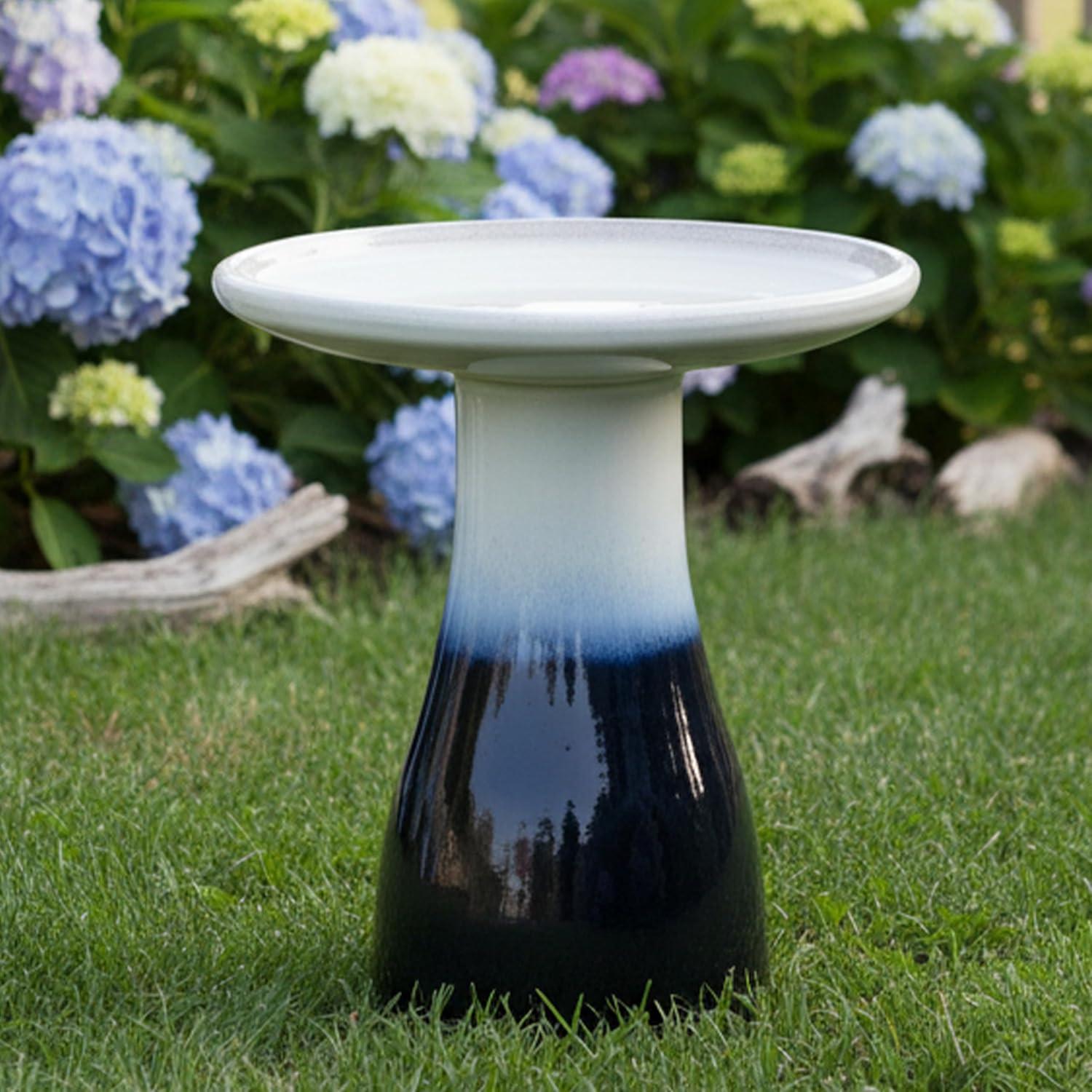 image:imageSunnydaze 21 H Ceramic Bird Bath for Outside HandPainted Outdoor Bird Bath Bowl UVFrostResistant Finish Lemon CognacTwilight