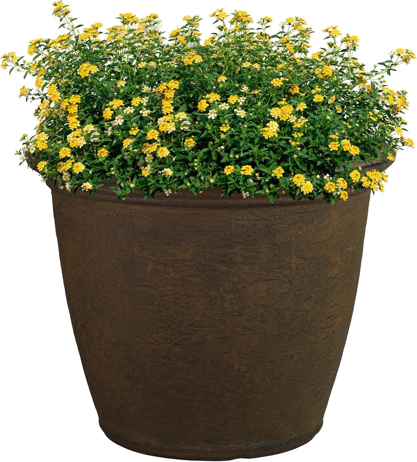 image:imageSunnydaze 24Inch Anjelica Large Plastic Pot for Plants Outdoor DoubleWalled Large Plastic Planter with Drillable Drainage Holes Matte Black 2pkRust