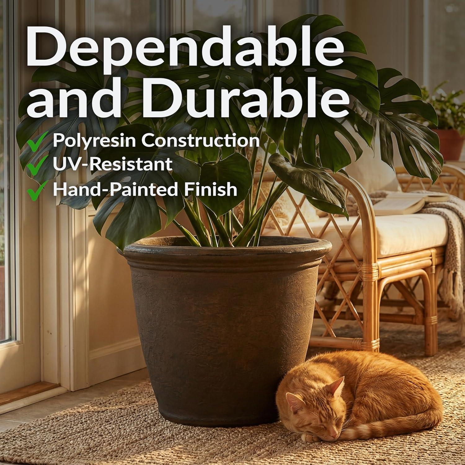 image:imageSunnydaze 24Inch Anjelica Large Plastic Pot for Plants Outdoor DoubleWalled Large Plastic Planter with Drillable Drainage Holes Matte Black 2pkRust