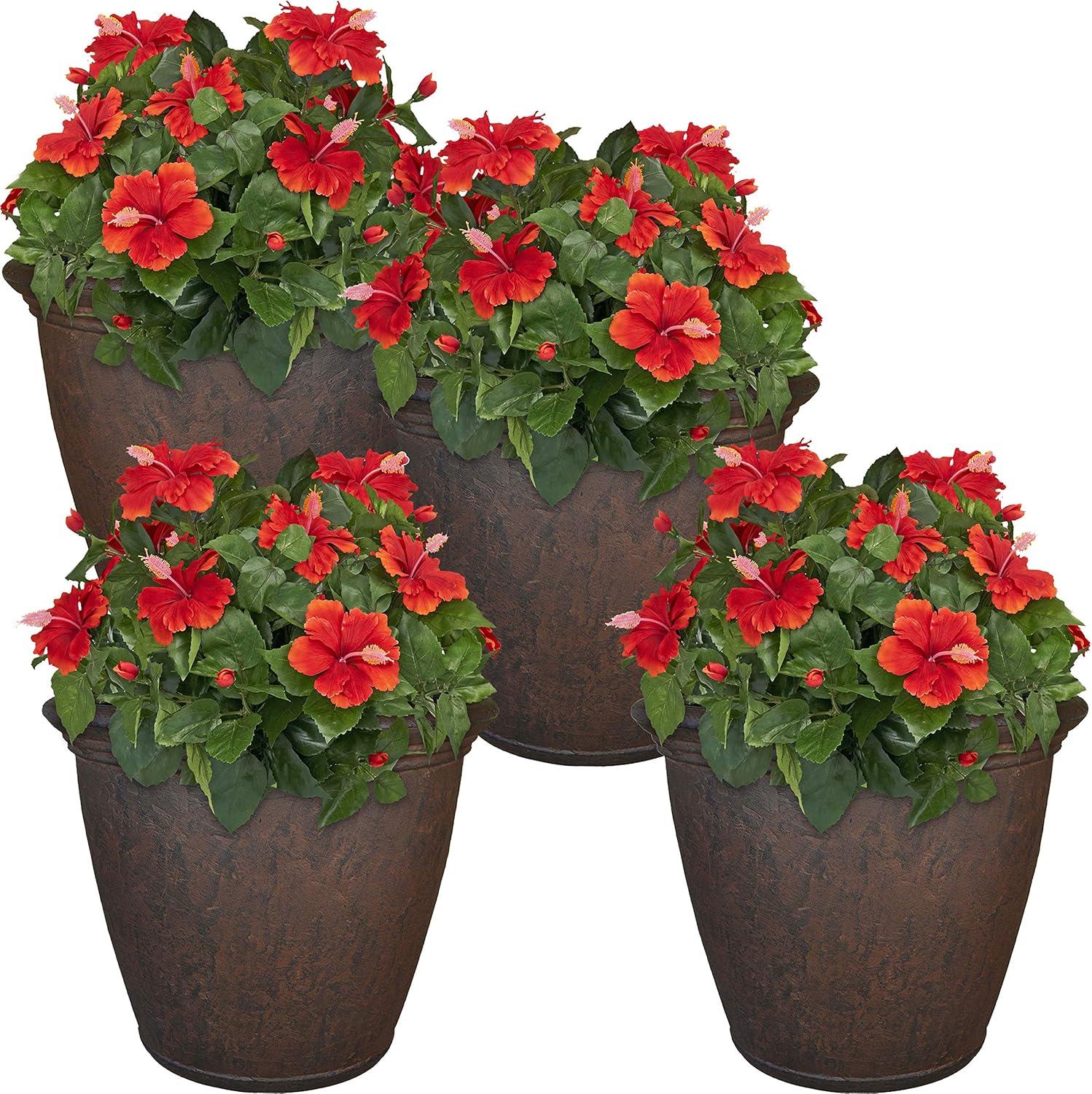 image:imageSunnydaze 24Inch Anjelica Large Plastic Pot for Plants Outdoor DoubleWalled Large Plastic Planter with Drillable Drainage Holes Matte Black 2pkRust