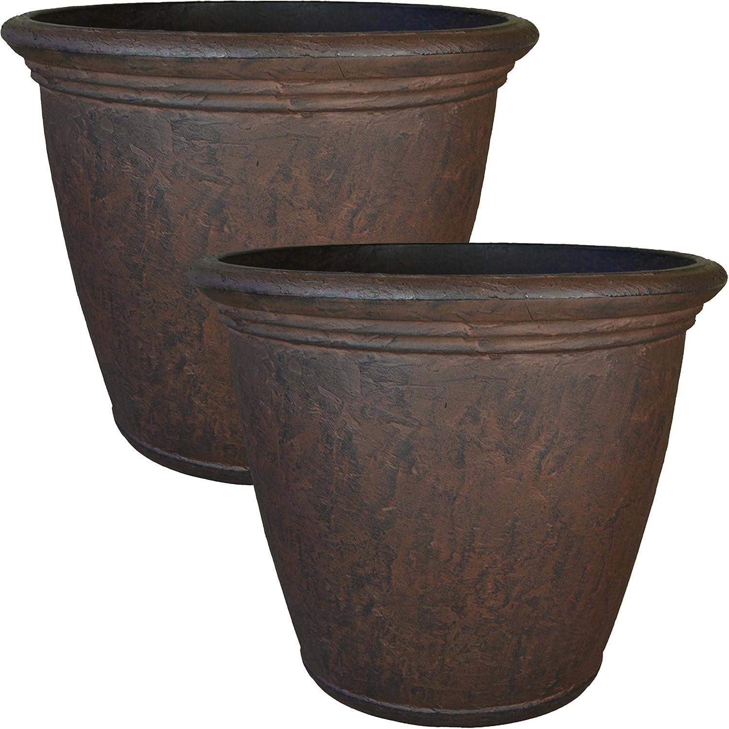 image:imageSunnydaze 24Inch Anjelica Large Plastic Pot for Plants Outdoor DoubleWalled Large Plastic Planter with Drillable Drainage Holes Matte Black 2pkRust