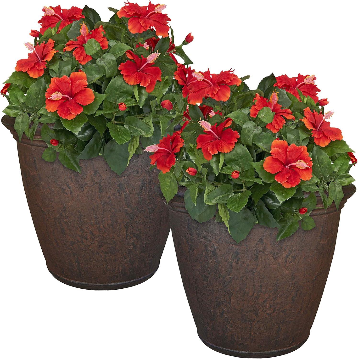 image:imageSunnydaze 24Inch Anjelica Large Plastic Pot for Plants Outdoor DoubleWalled Large Plastic Planter with Drillable Drainage Holes Matte Black 2pkRust