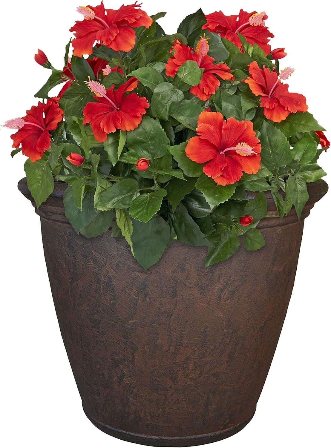 image:imageSunnydaze 24Inch Anjelica Large Plastic Pot for Plants Outdoor DoubleWalled Large Plastic Planter with Drillable Drainage Holes Matte Black 2pkRust