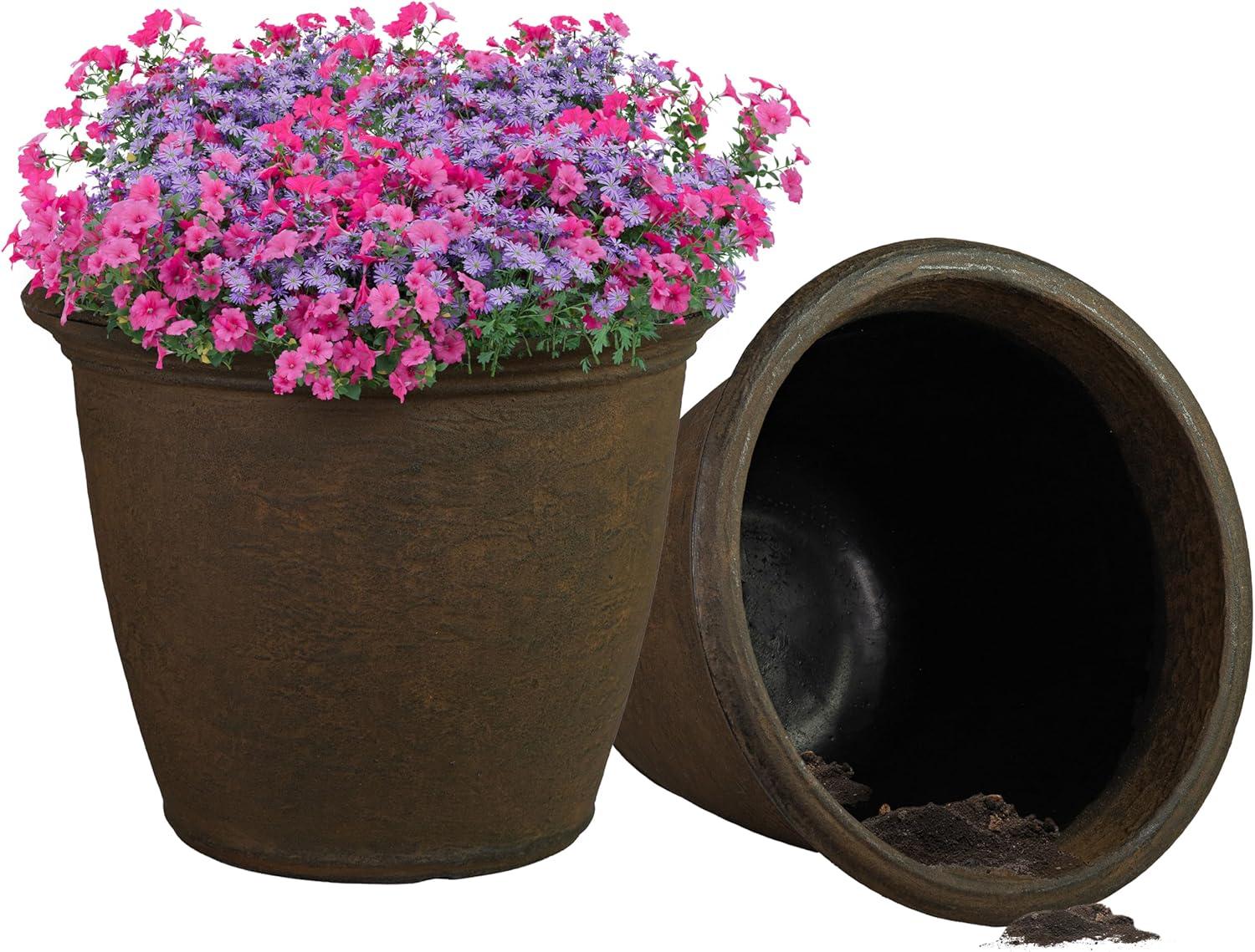 image:imageSunnydaze 24Inch Anjelica Large Plastic Pot for Plants Outdoor DoubleWalled Large Plastic Planter with Drillable Drainage Holes Matte Black 2pkRust