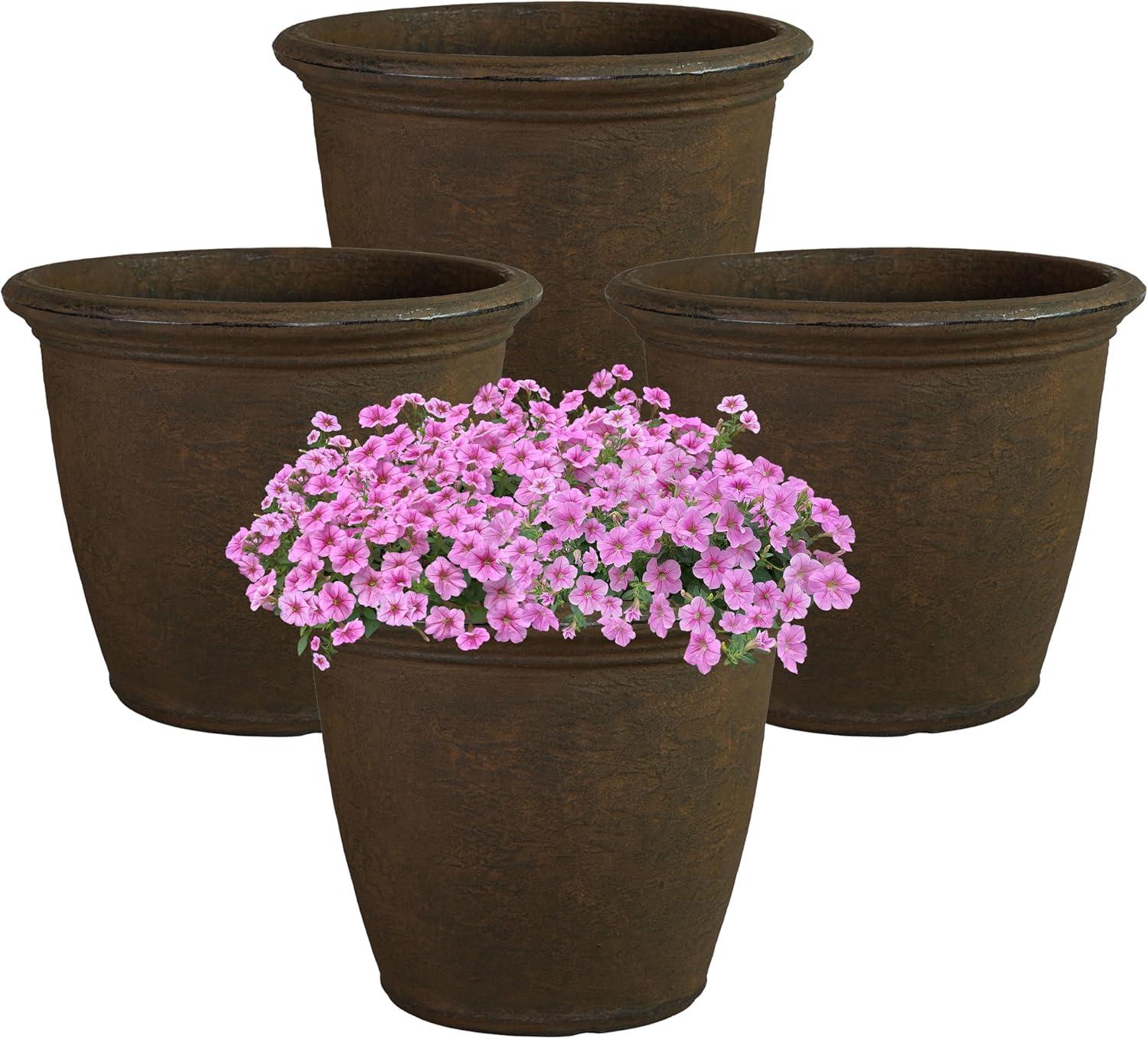 image:imageSunnydaze 24Inch Anjelica Large Plastic Pot for Plants Outdoor DoubleWalled Large Plastic Planter with Drillable Drainage Holes Matte Black 2pkRust