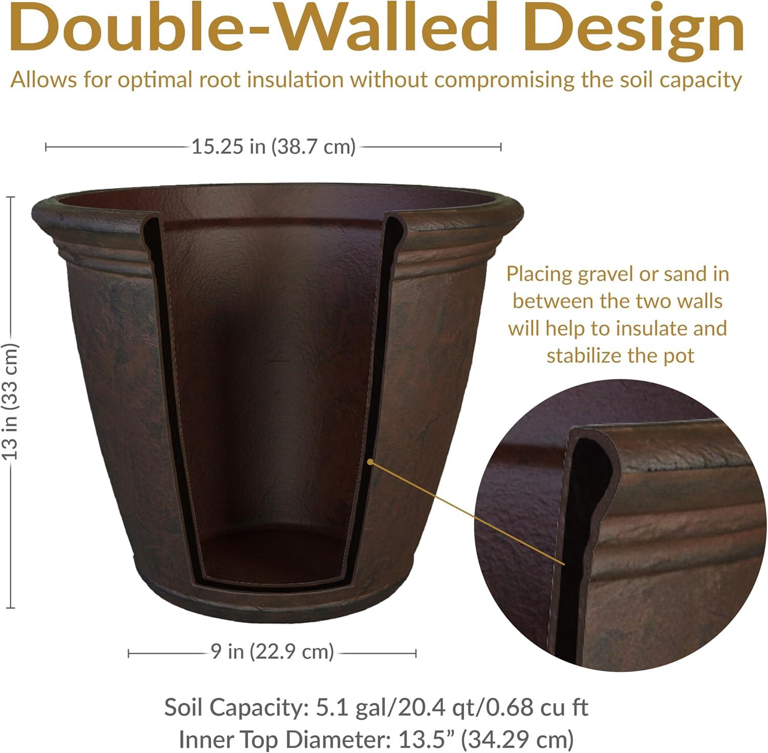image:imageSunnydaze 24Inch Anjelica Large Plastic Pot for Plants Outdoor DoubleWalled Large Plastic Planter with Drillable Drainage Holes Matte Black 2pkRust