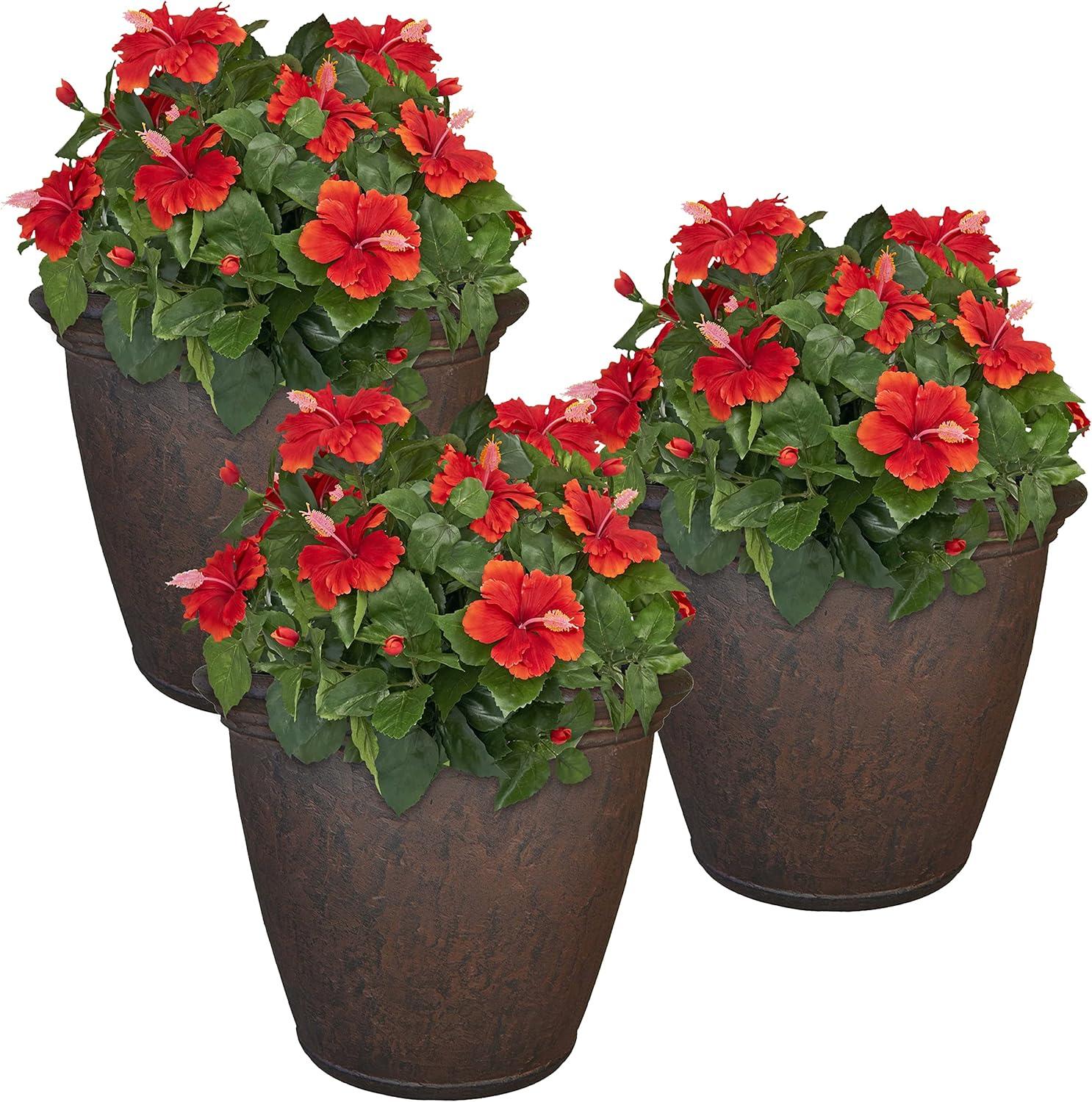 image:imageSunnydaze 24Inch Anjelica Large Plastic Pot for Plants Outdoor DoubleWalled Large Plastic Planter with Drillable Drainage Holes Matte Black 2pkRust
