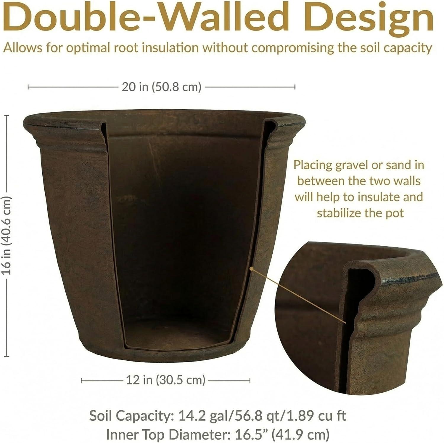 image:imageSunnydaze 24Inch Anjelica Large Plastic Pot for Plants Outdoor DoubleWalled Large Plastic Planter with Drillable Drainage Holes Matte Black 2pkRust
