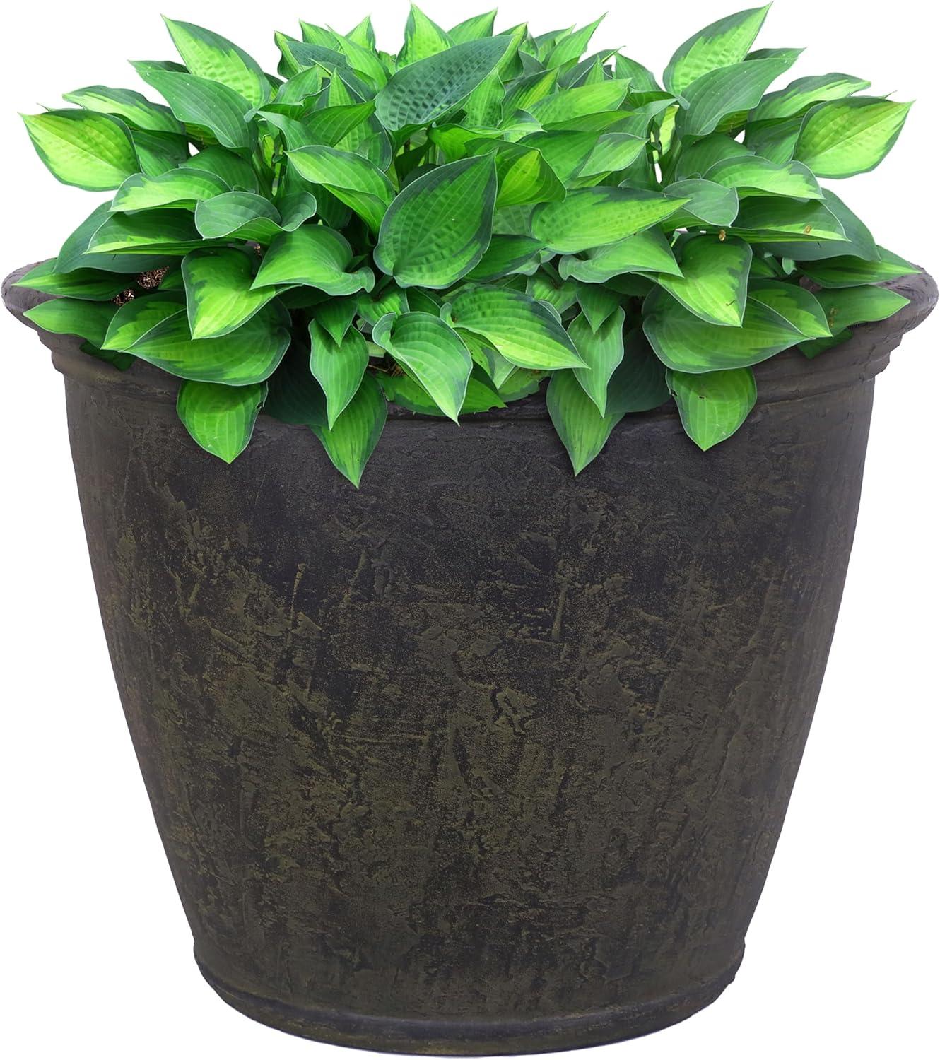 image:imageSunnydaze 24Inch Anjelica Large Plastic Pot for Plants Outdoor DoubleWalled Large Plastic Planter with Drillable Drainage Holes Matte Black 2pkSable