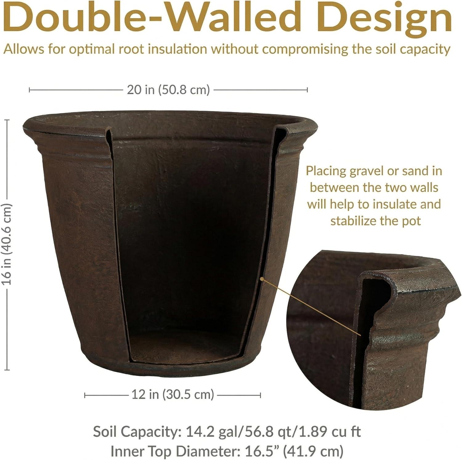image:imageSunnydaze 24Inch Anjelica Large Plastic Pot for Plants Outdoor DoubleWalled Large Plastic Planter with Drillable Drainage Holes Matte Black 2pkSable
