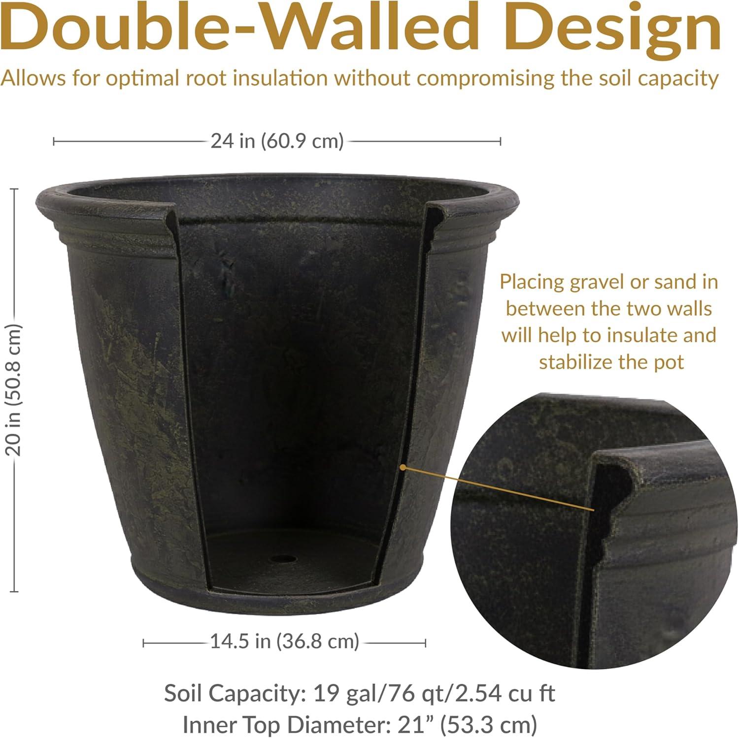 image:imageSunnydaze 24Inch Anjelica Large Plastic Pot for Plants Outdoor DoubleWalled Large Plastic Planter with Drillable Drainage Holes Matte Black 2pkSable