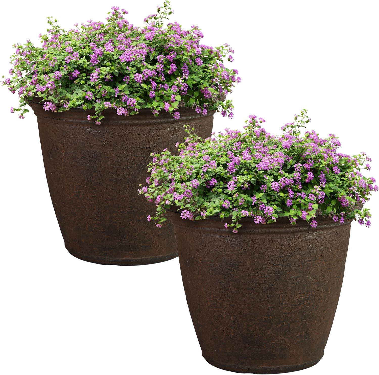 image:imageSunnydaze 24Inch Anjelica Large Plastic Pot for Plants Outdoor DoubleWalled Large Plastic Planter with Drillable Drainage Holes Matte Black 2pkSable