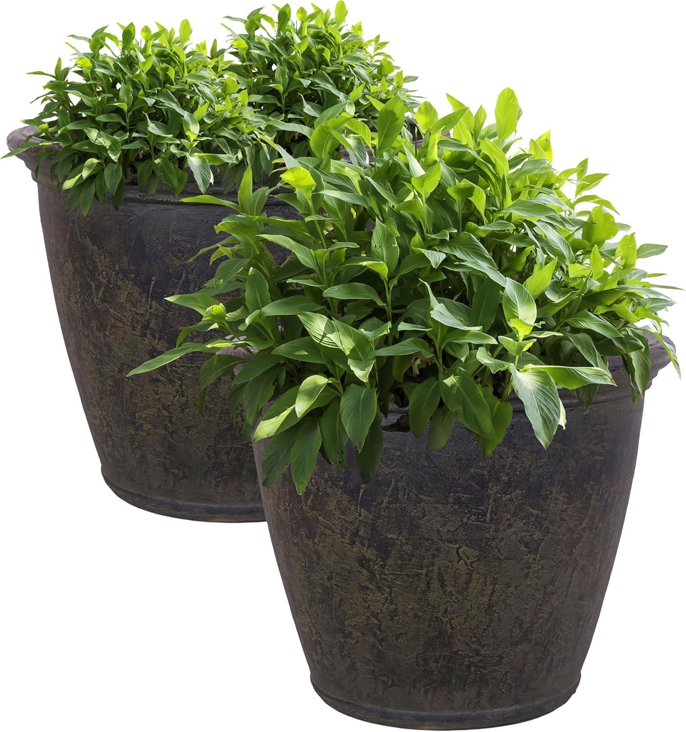 image:imageSunnydaze 24Inch Anjelica Large Plastic Pot for Plants Outdoor DoubleWalled Large Plastic Planter with Drillable Drainage Holes Matte Black 2pkSable