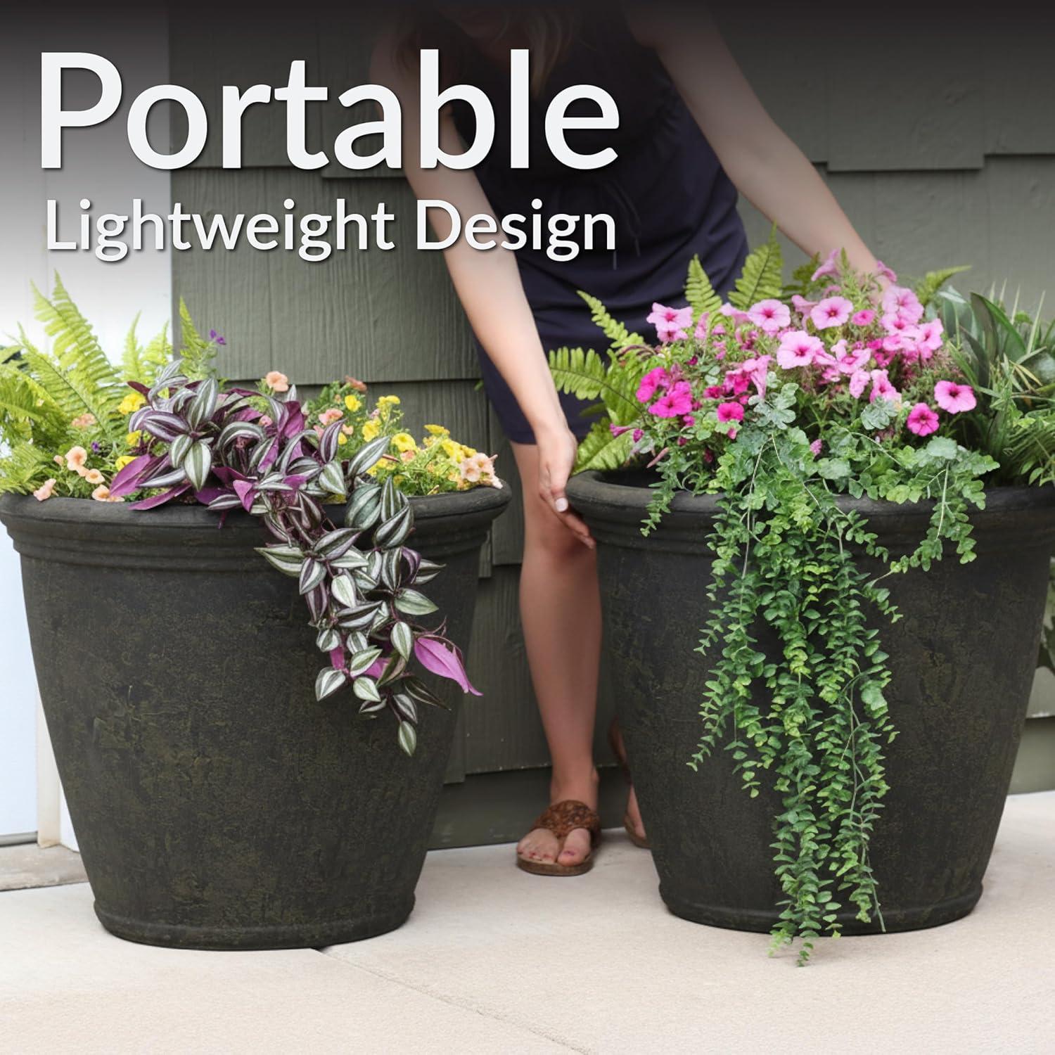 image:imageSunnydaze 24Inch Anjelica Large Plastic Pot for Plants Outdoor DoubleWalled Large Plastic Planter with Drillable Drainage Holes Matte Black 2pkSable
