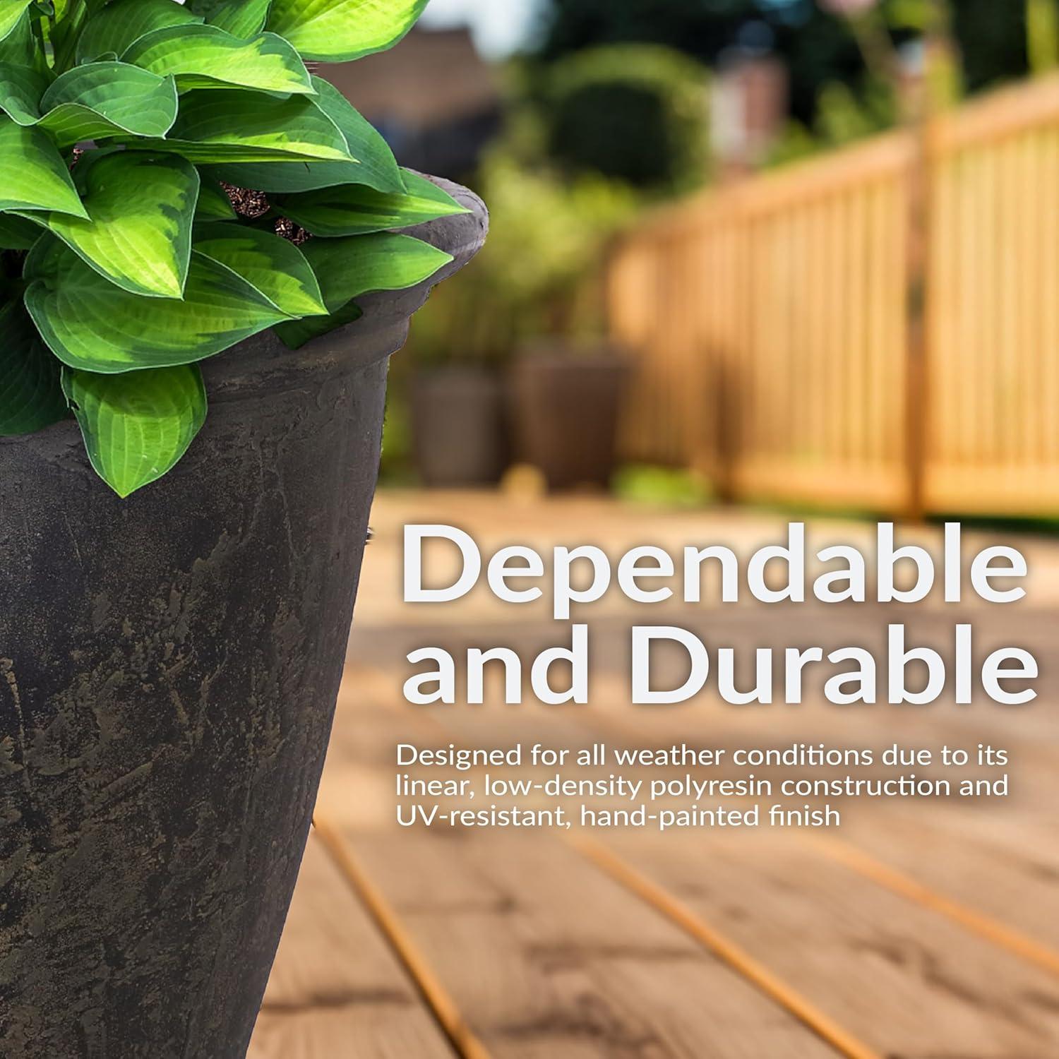 image:imageSunnydaze 24Inch Anjelica Large Plastic Pot for Plants Outdoor DoubleWalled Large Plastic Planter with Drillable Drainage Holes Matte Black 2pkSable