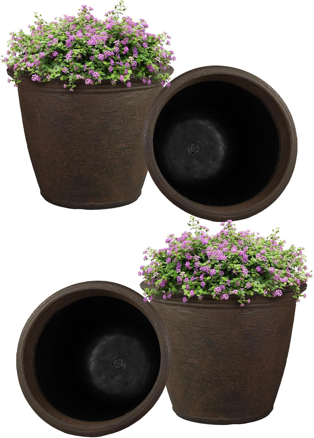 image:imageSunnydaze 24Inch Anjelica Large Plastic Pot for Plants Outdoor DoubleWalled Large Plastic Planter with Drillable Drainage Holes Matte Black 2pkSable
