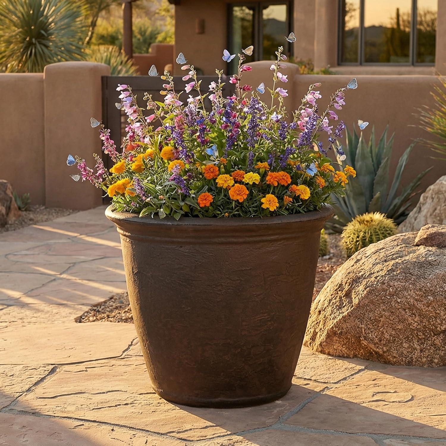 image:imageSunnydaze 24Inch Anjelica Large Plastic Pot for Plants Outdoor DoubleWalled Large Plastic Planter with Drillable Drainage Holes Matte Black 2pkSable