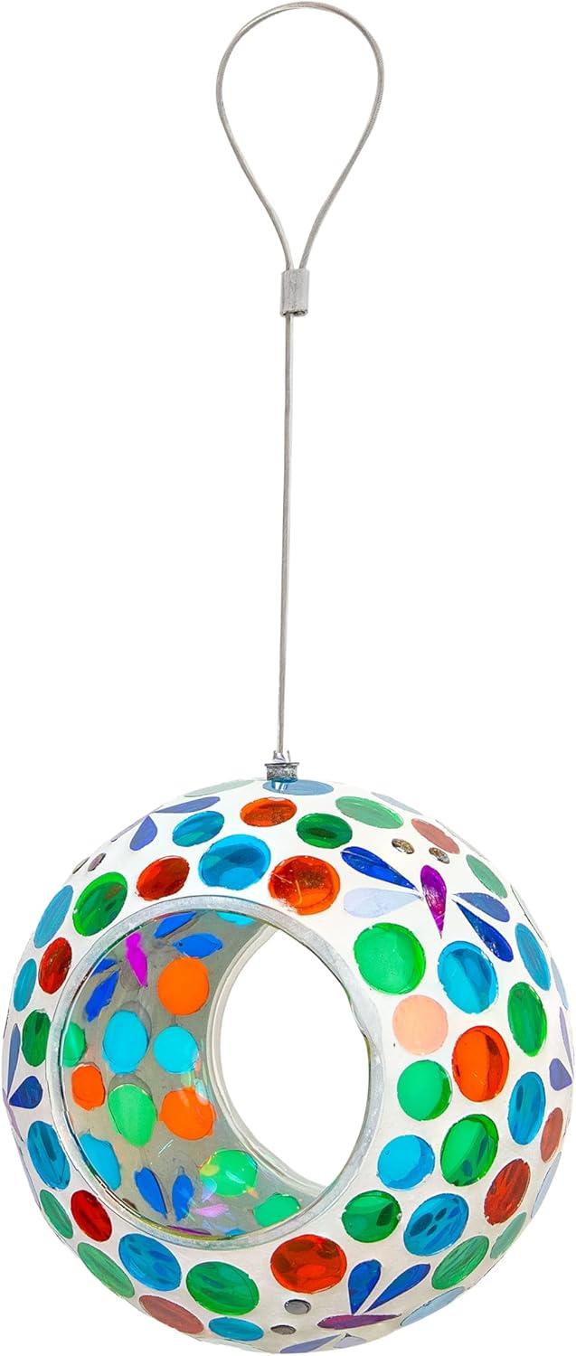image:imageSunnydaze 6Inch Glass Mosaic Hanging Bird Feeder for Outdoors FlyThrough Glass Bird Feeder for Cardinals Jays Finches and More Set of 8Dragonfly Dreams