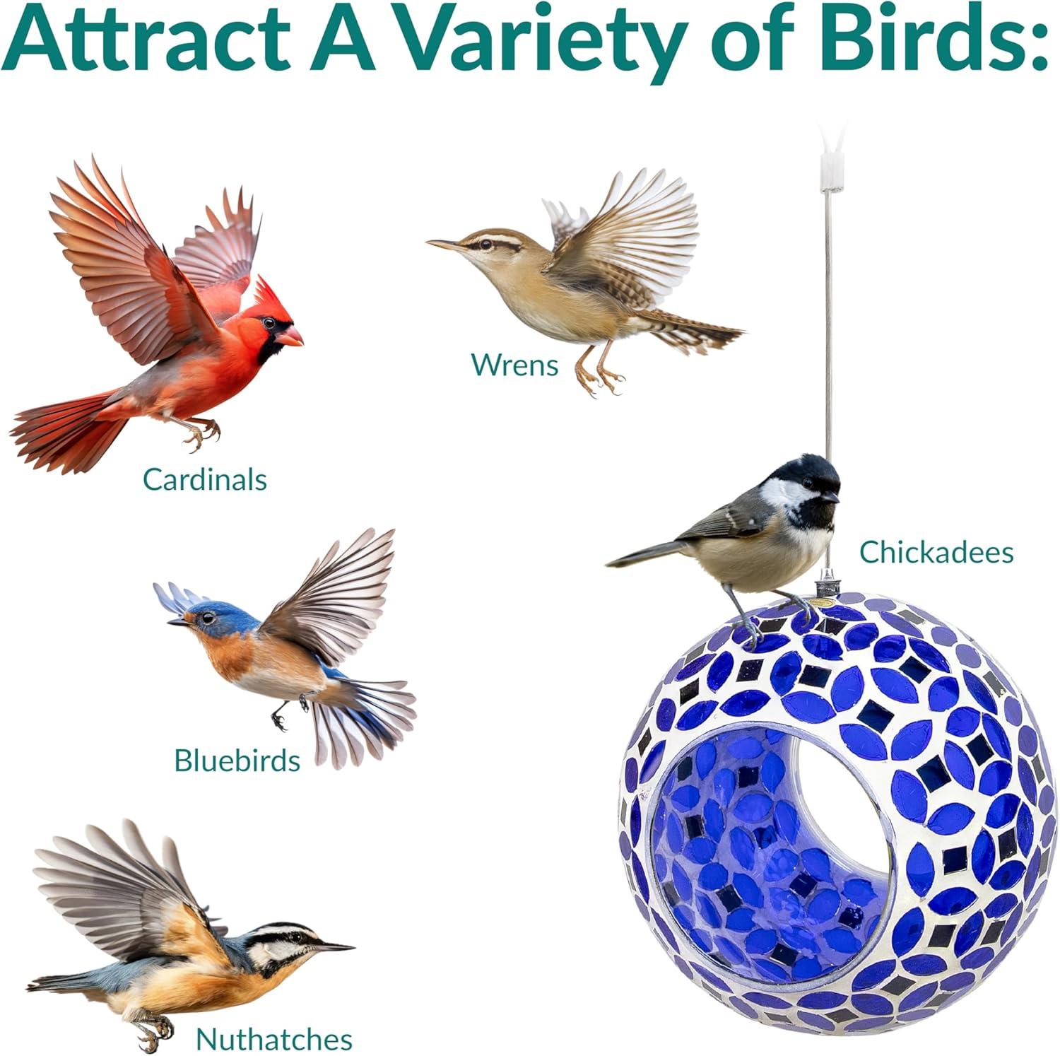 image:imageSunnydaze 6Inch Glass Mosaic Hanging Bird Feeder for Outdoors FlyThrough Glass Bird Feeder for Cardinals Jays Finches and More Set of 8Lavender Mosaic