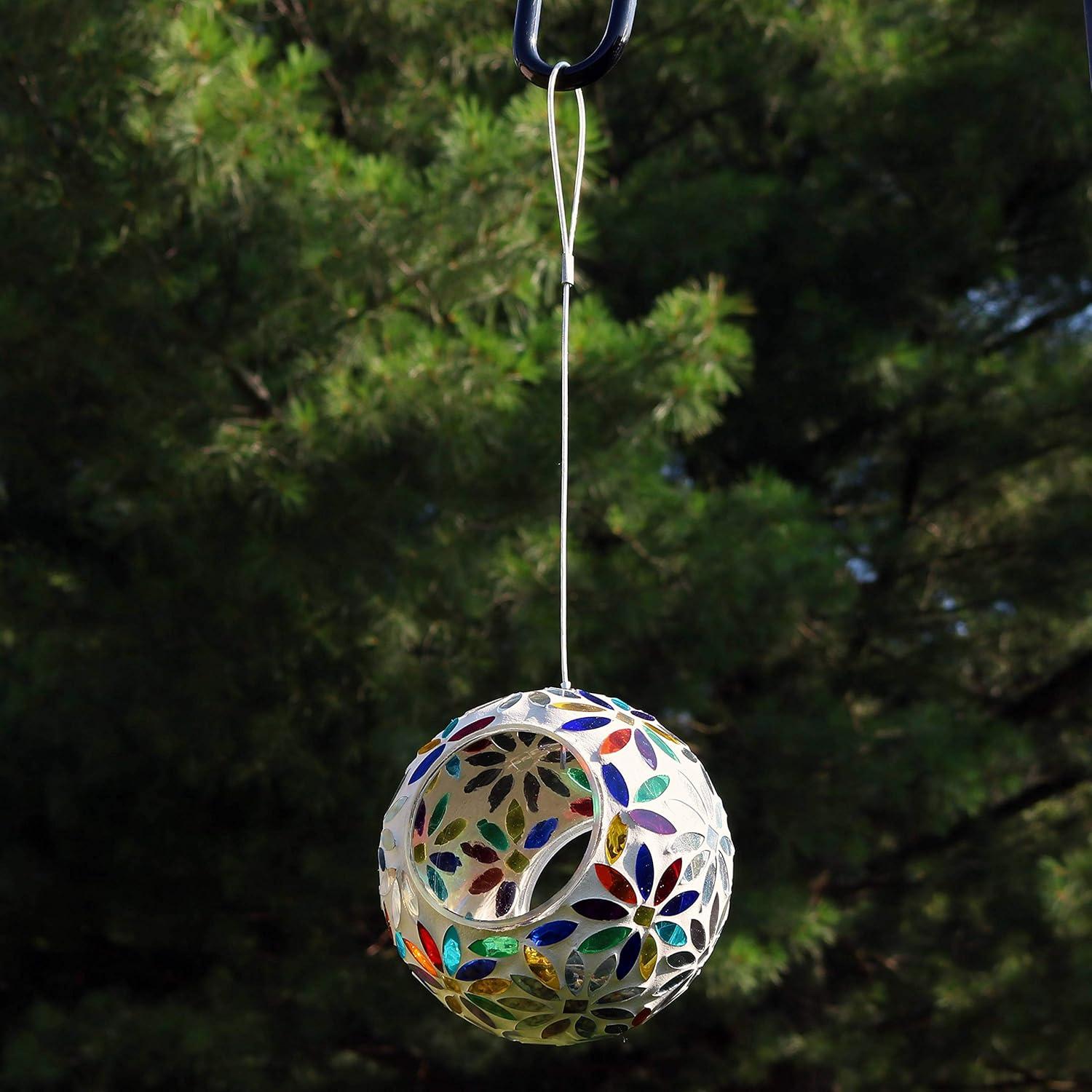 image:imageSunnydaze 6Inch Glass Mosaic Hanging Bird Feeder for Outdoors FlyThrough Glass Bird Feeder for Cardinals Jays Finches and More Set of 8Rainbow Daisies Mosaic