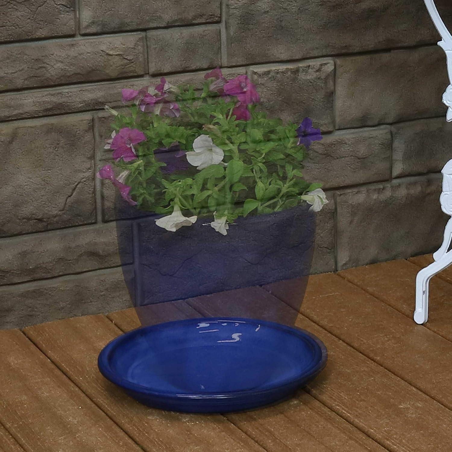 image:imageSunnydaze 9Inch Ceramic Plant Saucers Plant Drip Trays for Outdoor Planter Flowerpot Drainage Set of 4 GrayImperial Blue