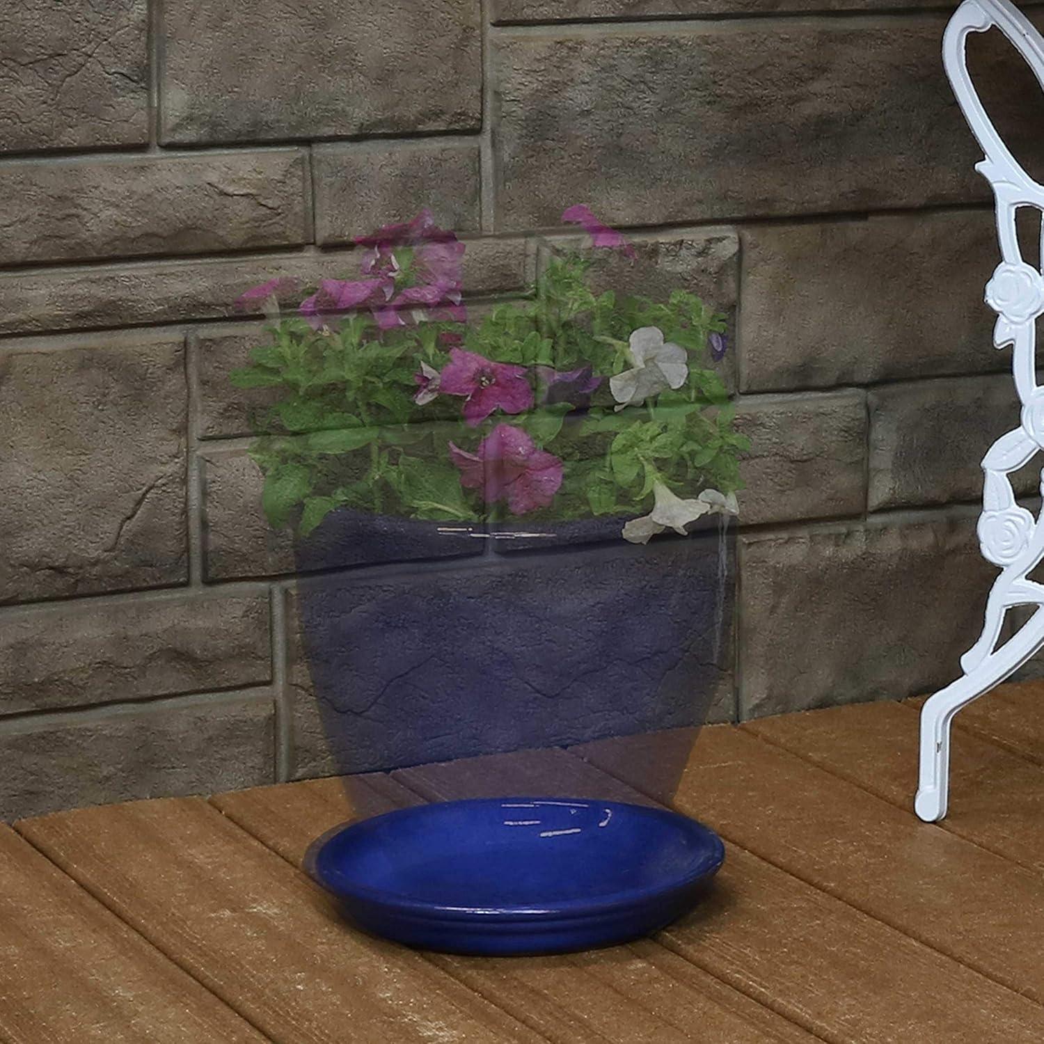 image:imageSunnydaze 9Inch Ceramic Plant Saucers Plant Drip Trays for Outdoor Planter Flowerpot Drainage Set of 4 GrayImperial Blue