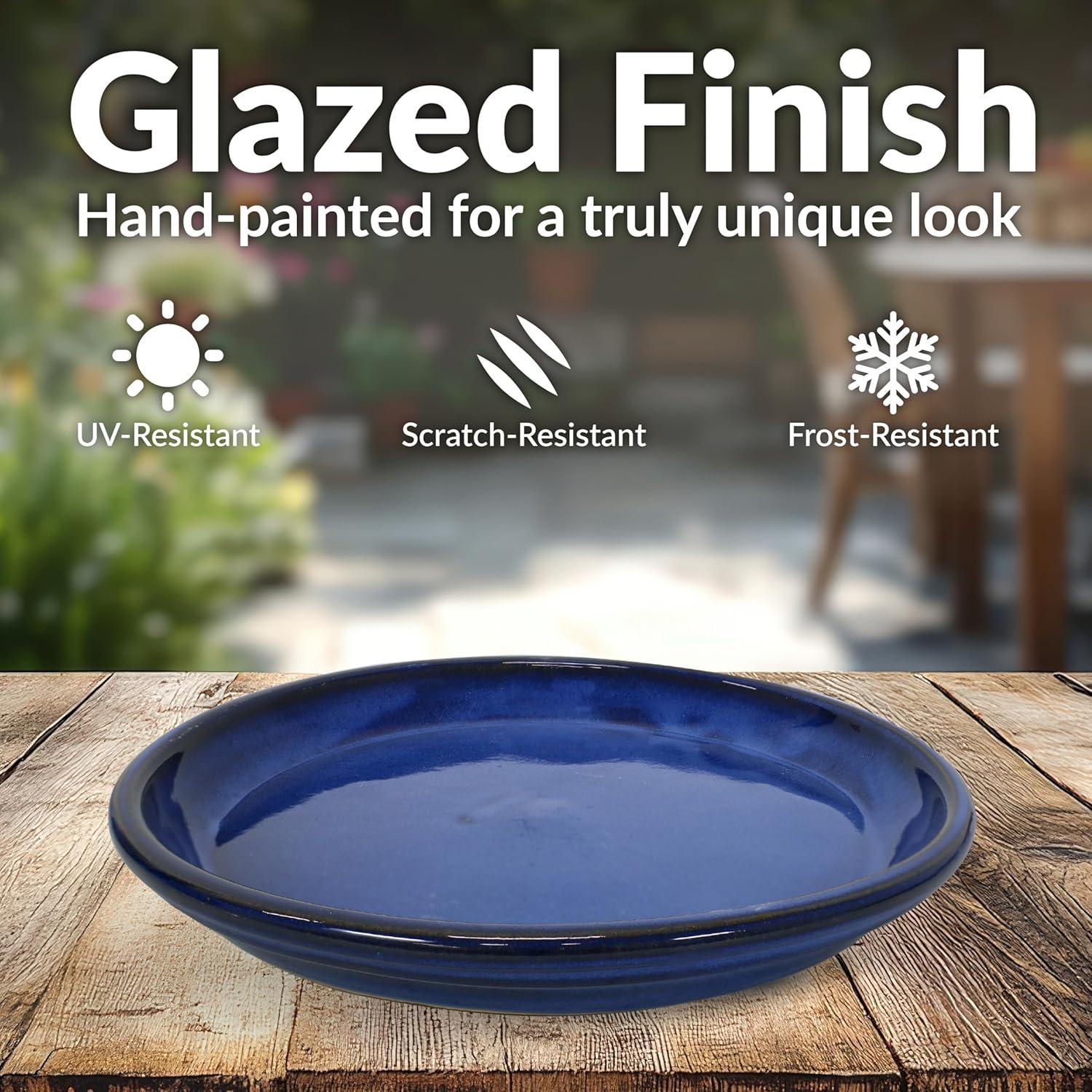 image:imageSunnydaze 9Inch Ceramic Plant Saucers Plant Drip Trays for Outdoor Planter Flowerpot Drainage Set of 4 GrayImperial Blue